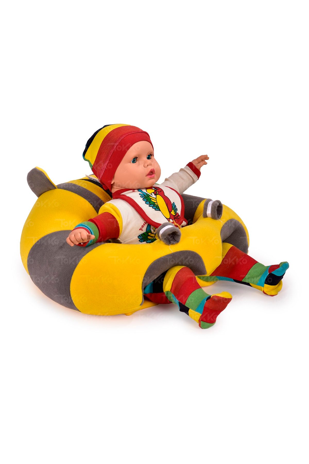 TOKKO Bebek Oturma Destek Minderi Bebek Koltuğu Büyük Bebek Oturağı Sarı Gri