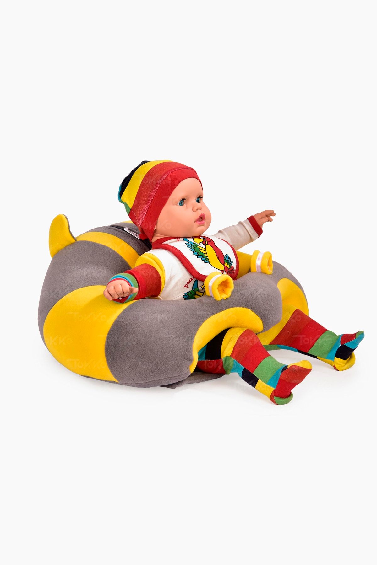 TOKKO Bebek Bebe Yatmaz Oturma Destek Minderi  Bebek Koltuğu  Büyük Bebek Oturağı Bebeyatmaz Gri Sarı