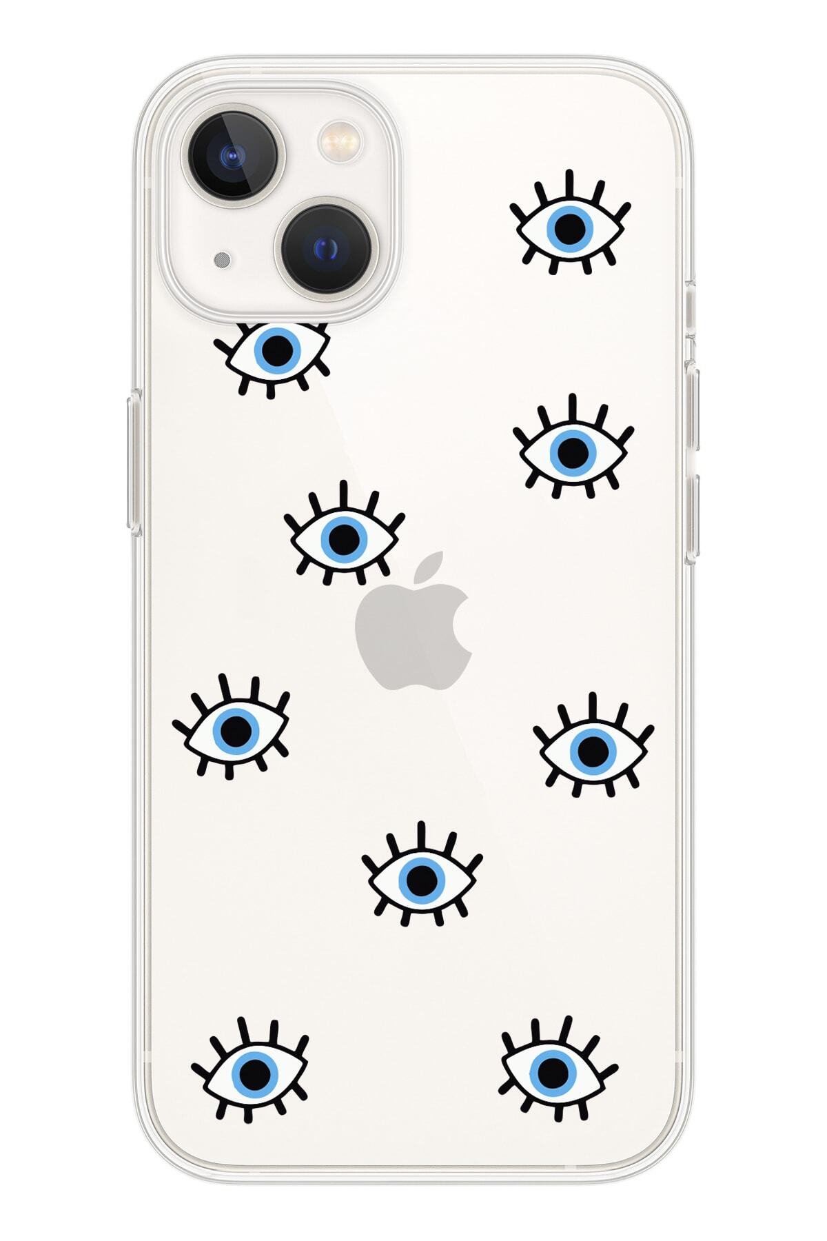 shoptocase Iphone 13 Uyumlu  Şeffaf Mavi Gözler Desenli Telefon Kılıfı