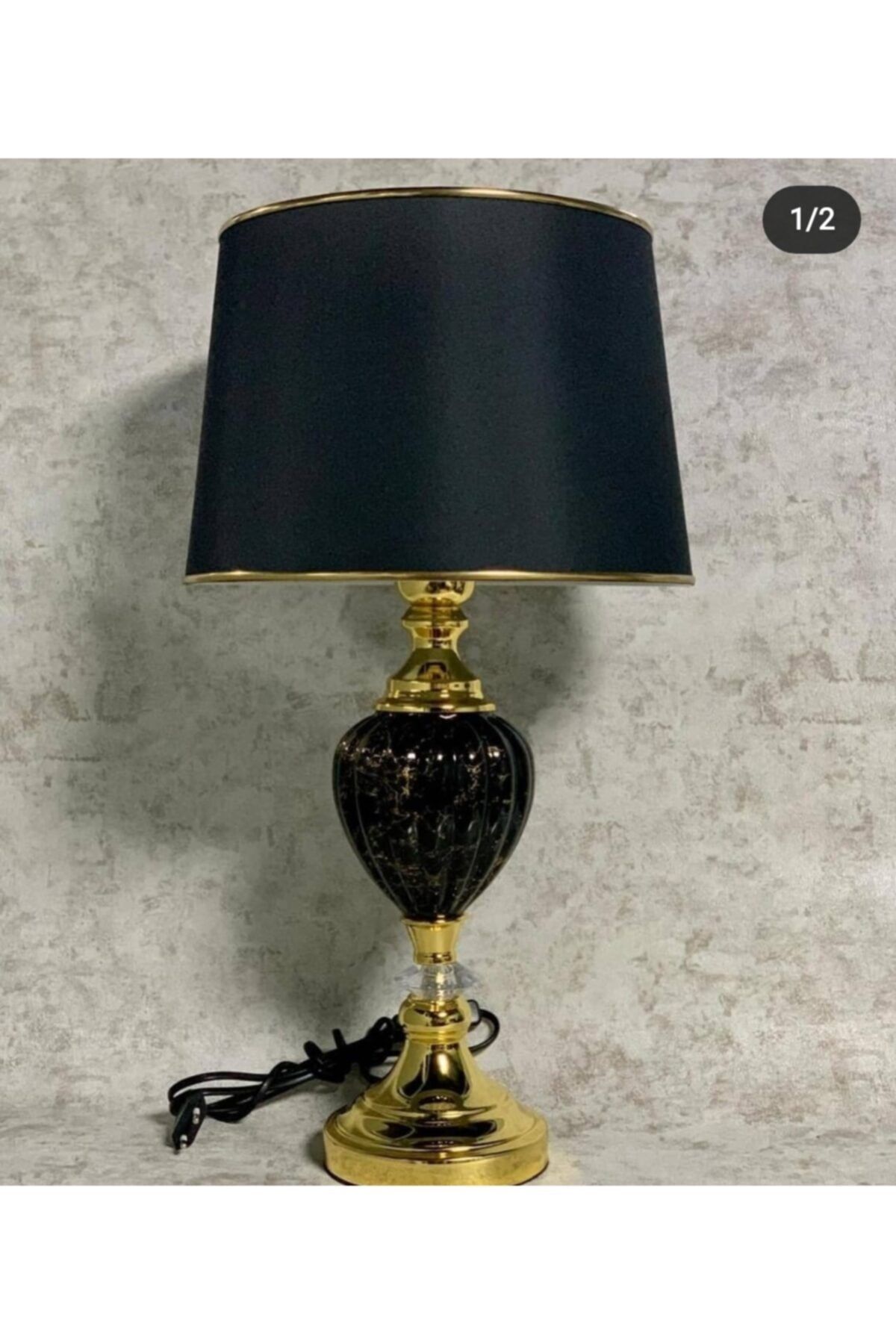 EVRA 2'li Abajur Mermer Desen Dilimli Siyah Renk ( 55 Cm )
