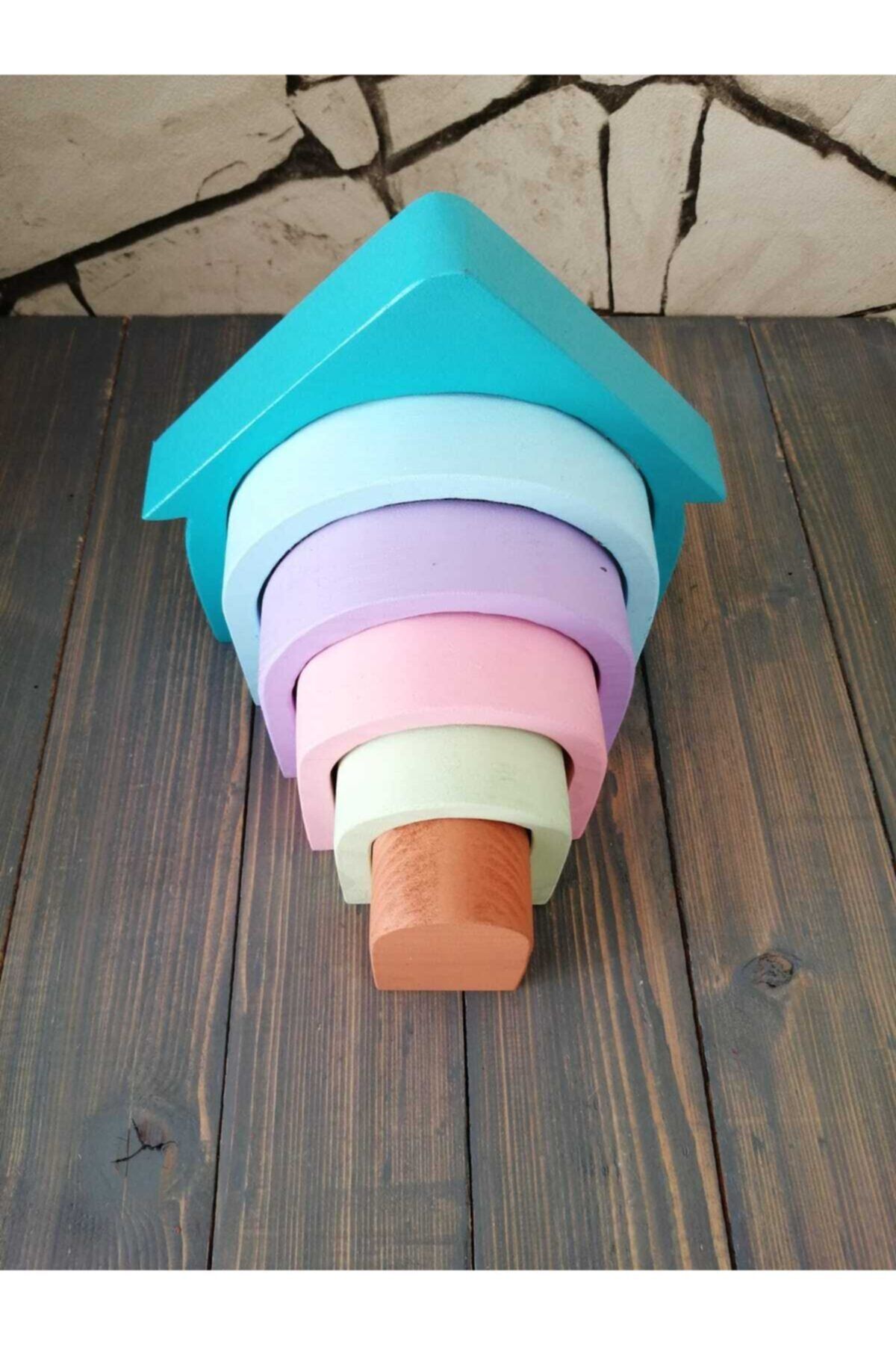 ARDIÇ DESIGN 7'li Waldorf Pastel Renkli Gökkuşağı Ev Blokları Eğitici Ahşap Oyuncak