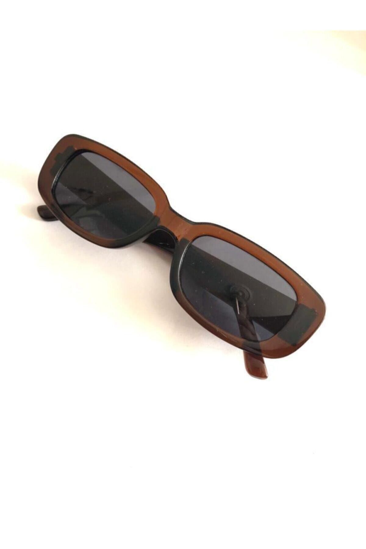 LOOKUP Unisex Kahverengi Kare Dikdörtgen Vintage Retro Güneş Gözlüğü