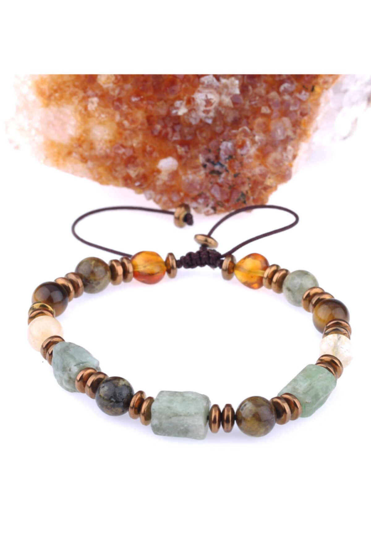 OSMANLI DOĞAL TAŞ Doğal Taş Bileklik - Sitrin,hametit,kaplan Gözü,yeşil Lal,kehribar,yeşil Kyanit