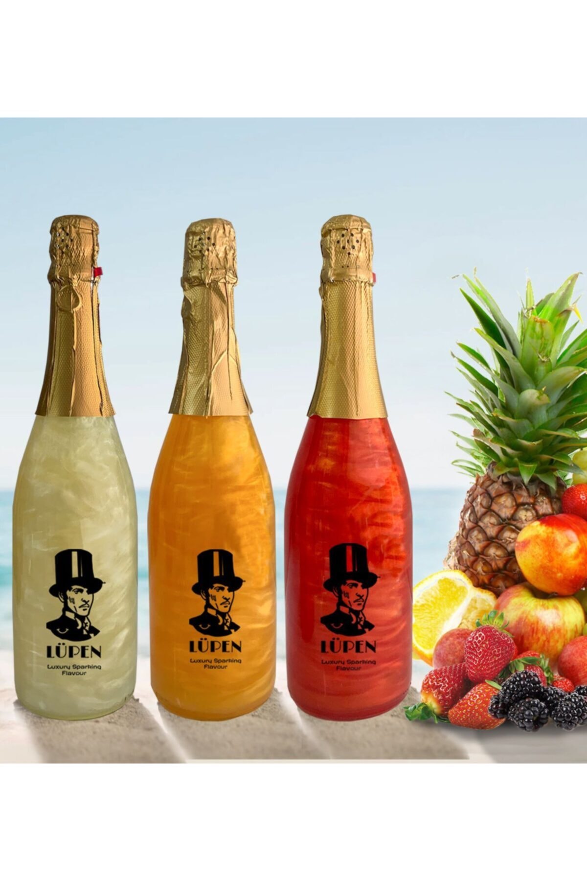 Lüpen Simli Lux Ananas Tuttu Frutti Çilek 750 Ml Gazlı İçecek x3