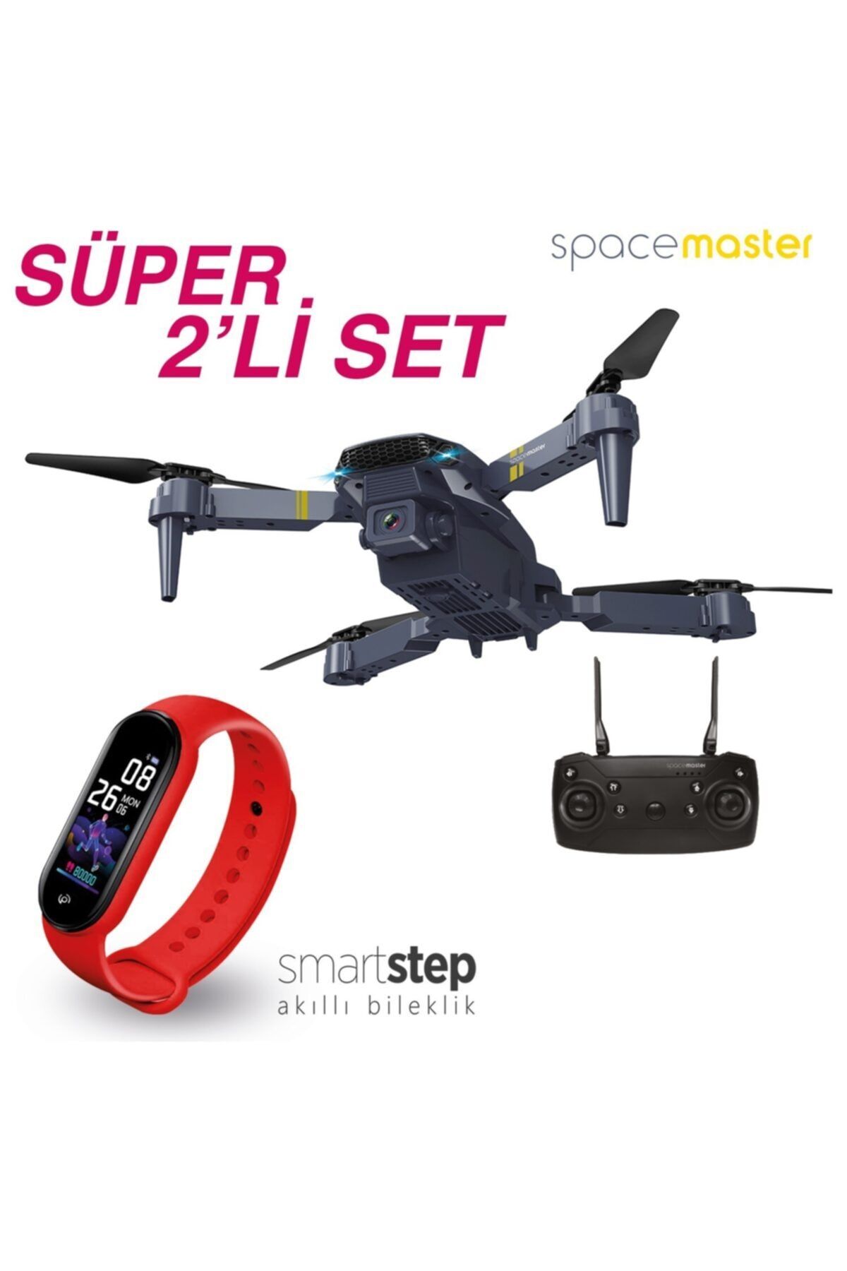 Corby Sd03 Katlanabilir 720p Kameralı Smart Drone + Pssw09 Akıllı Bileklik Kırmızı