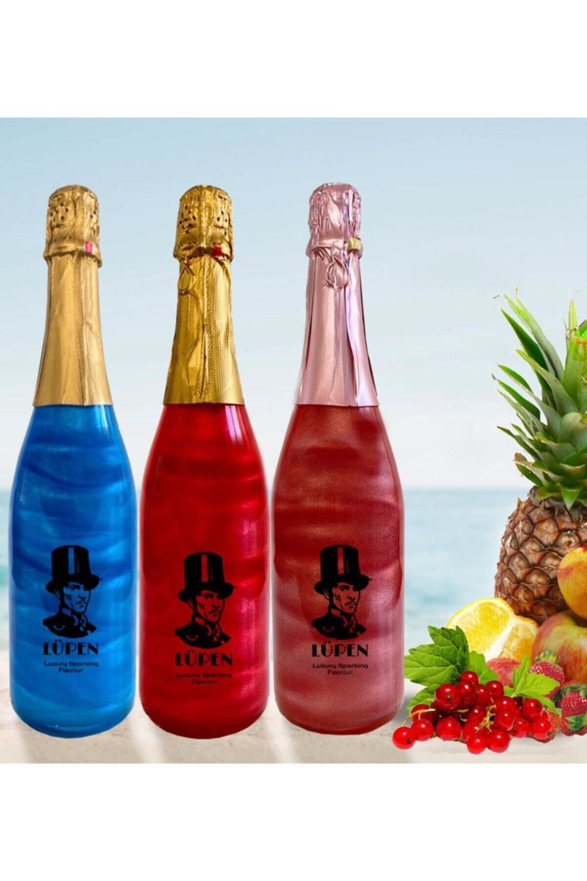 Lüpen Simli Tropik Meyve Karpuz Çilek Frenk Üzümü Aromalı Gazlı İçecek x3