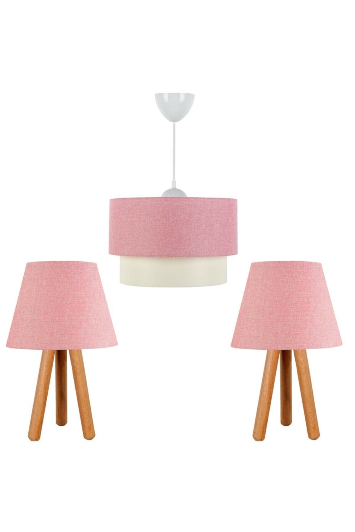 EvLight Üçlü Oda Seti Avize Ve Abajur Pembe