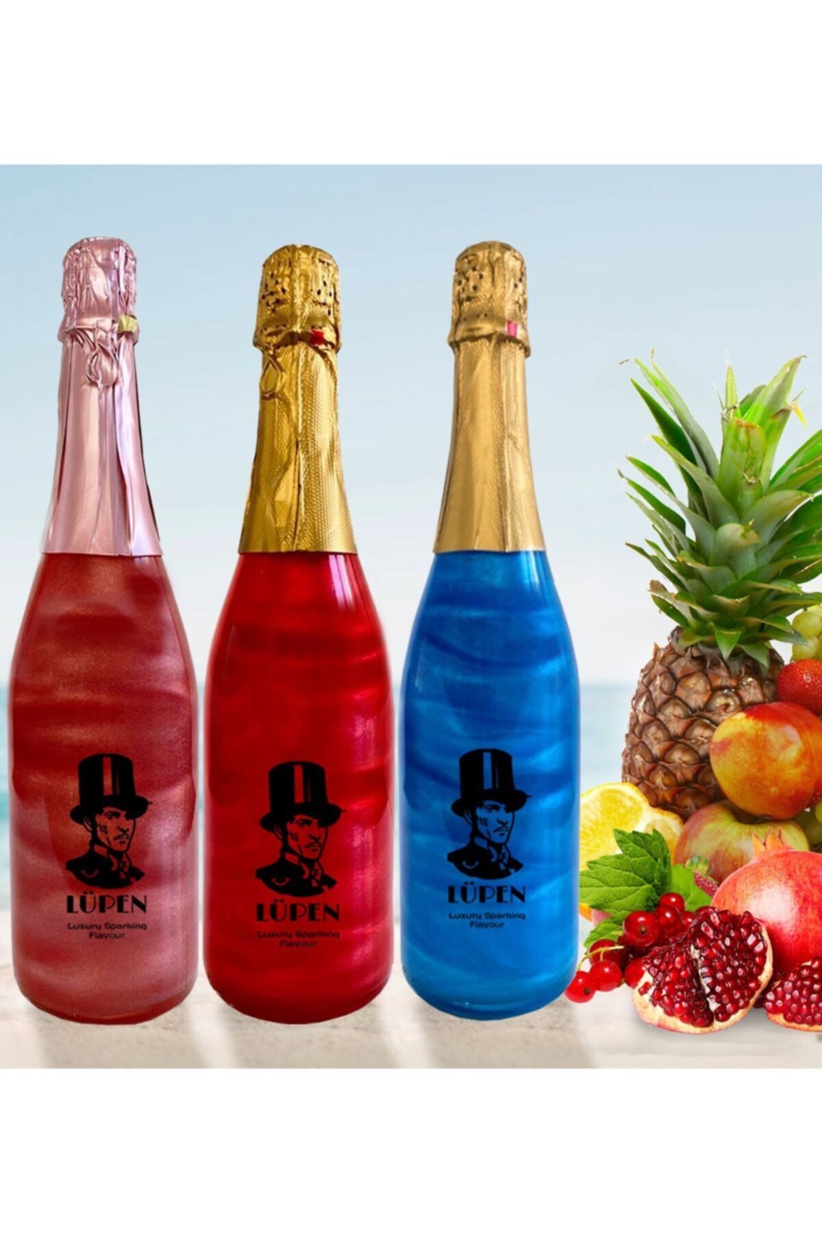 Lüpen Simli Tropik Meyve Nar Frenk Üzümü Aromalı Gazlı İçecek 3 Adet