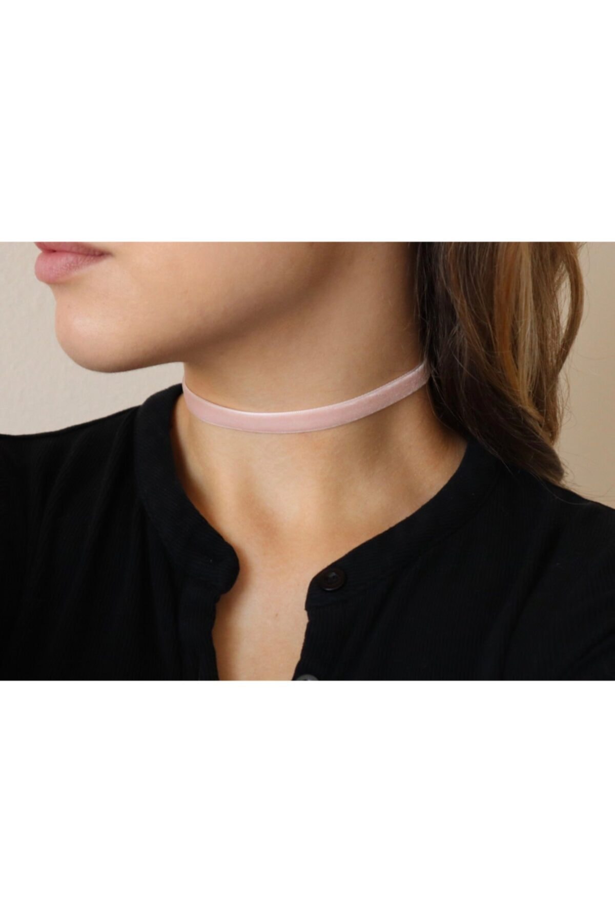Nishstyle Kadın Aksesuar 1 cm Toz Pembe Renk Kadife Choker Kolye