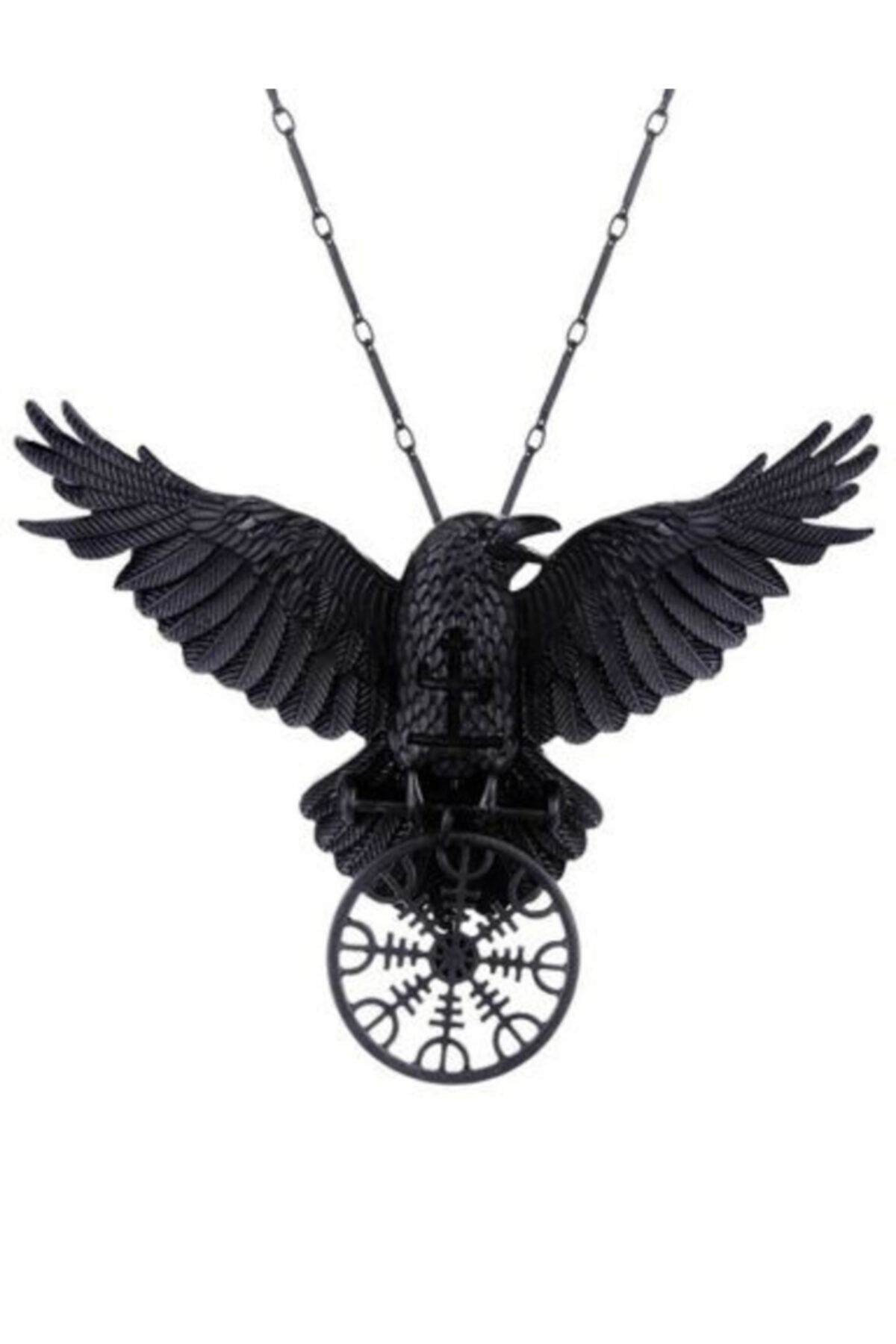 Alsade Iskandinav Vintage Viking Siyah Raven Pusula Kolye