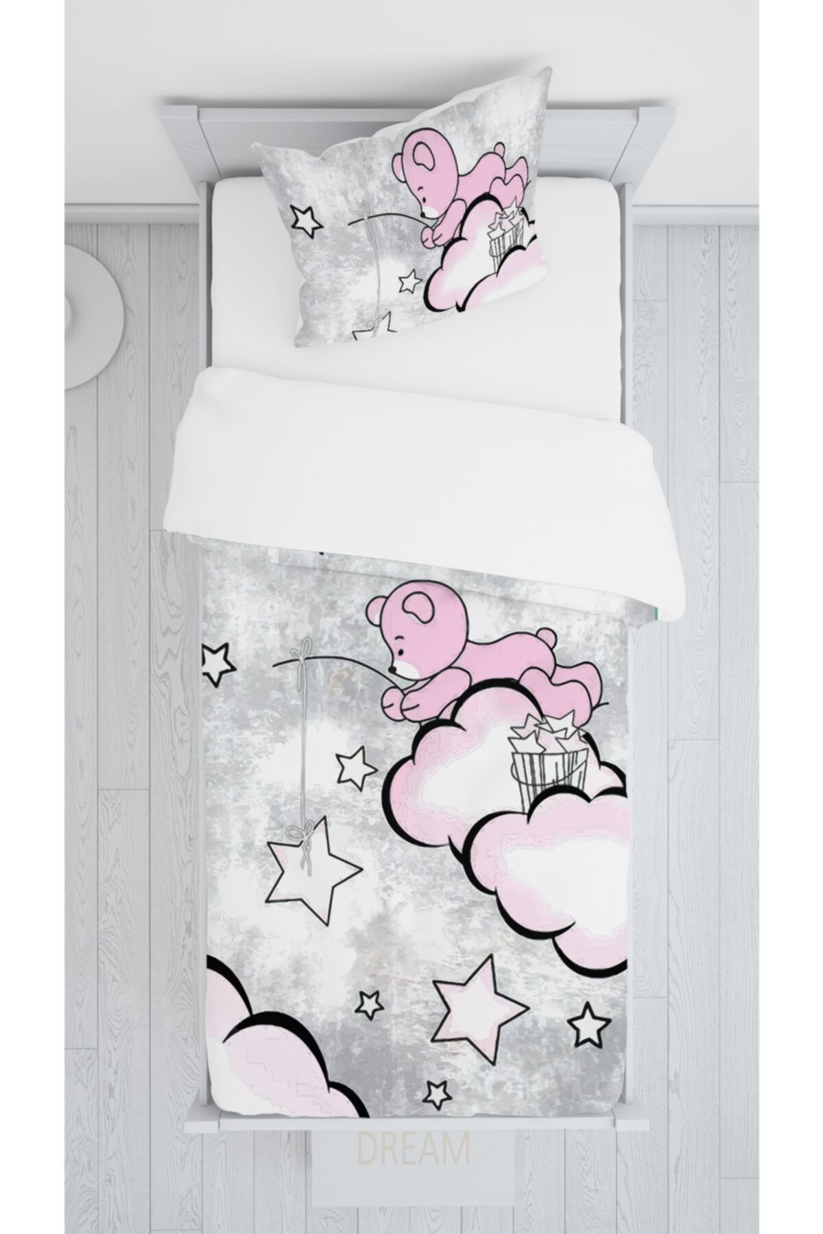 Daniel Kids Süet Yatak Örtüsü Takımı Pembe Ayıcık Desenli