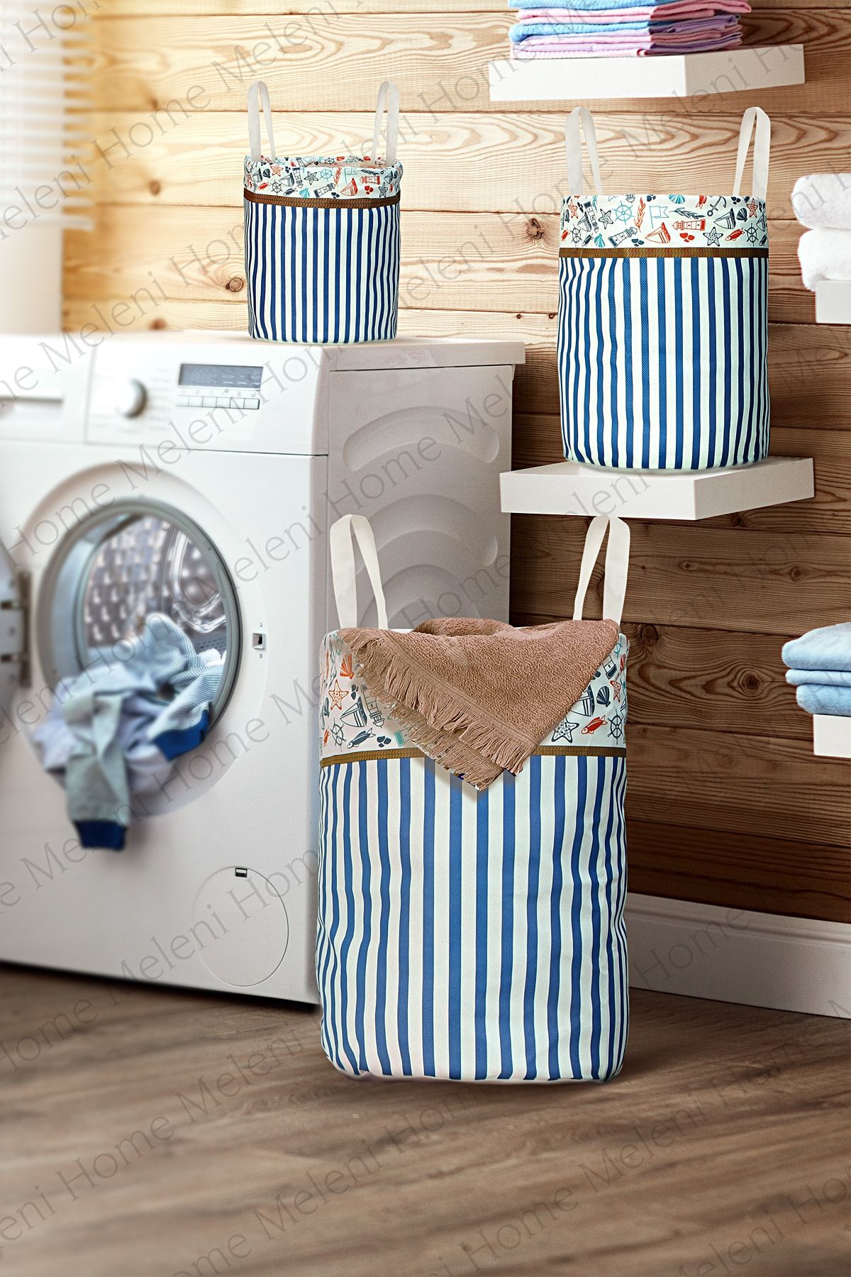Meleni Home 3'lü Dekoratif Baskılı Sepet - Çok Amaçlı Düzenleyici Organizer Set