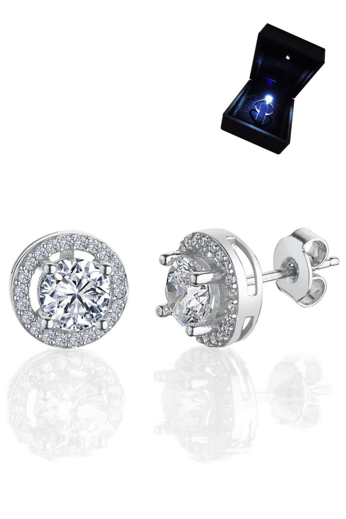Crystal Diamond Zirconia Işıklı Kutuda Laboratuvar Pırlantası 1.25 Carat Küpe
