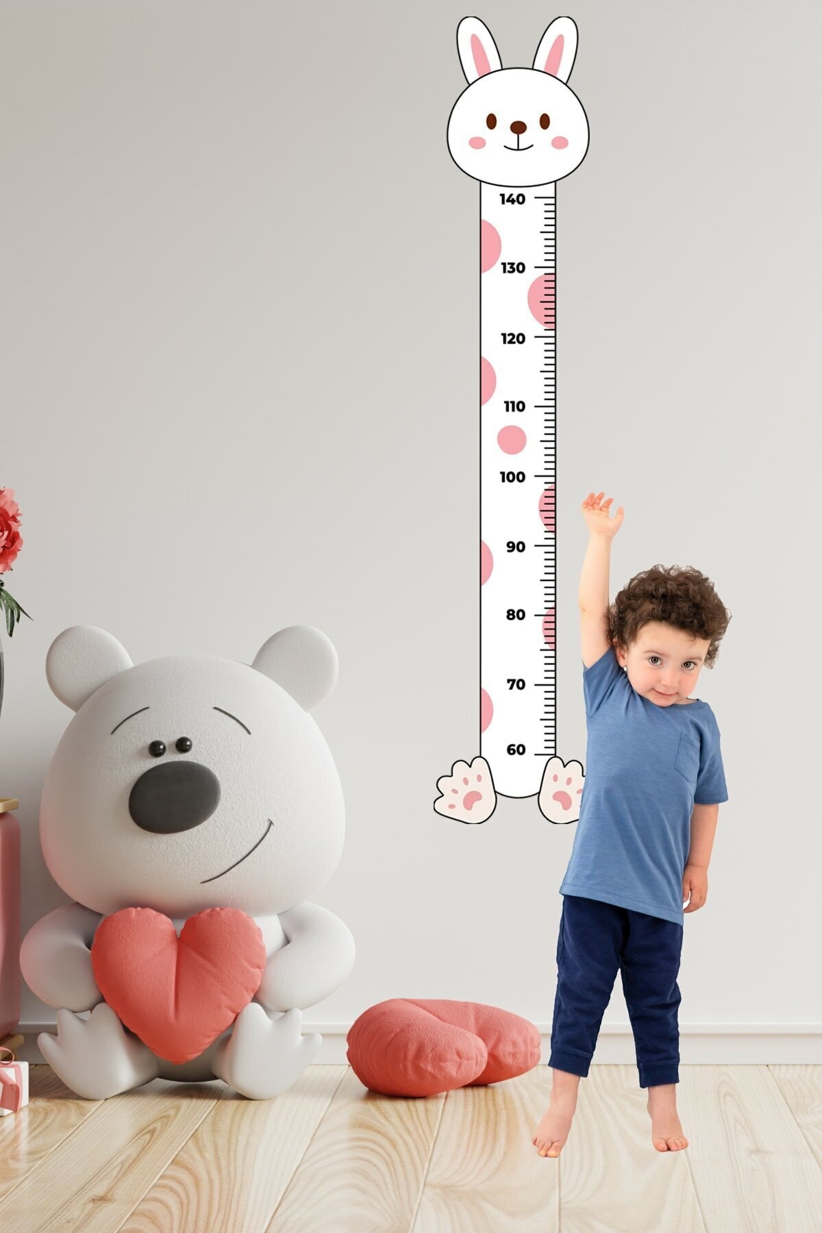 cokindirimli Sevimli Pembe Kedi Figürlü Boy Ölçme Ölçüm Cetveli Duvar Sticker Anaokulu - Çocuk Odası