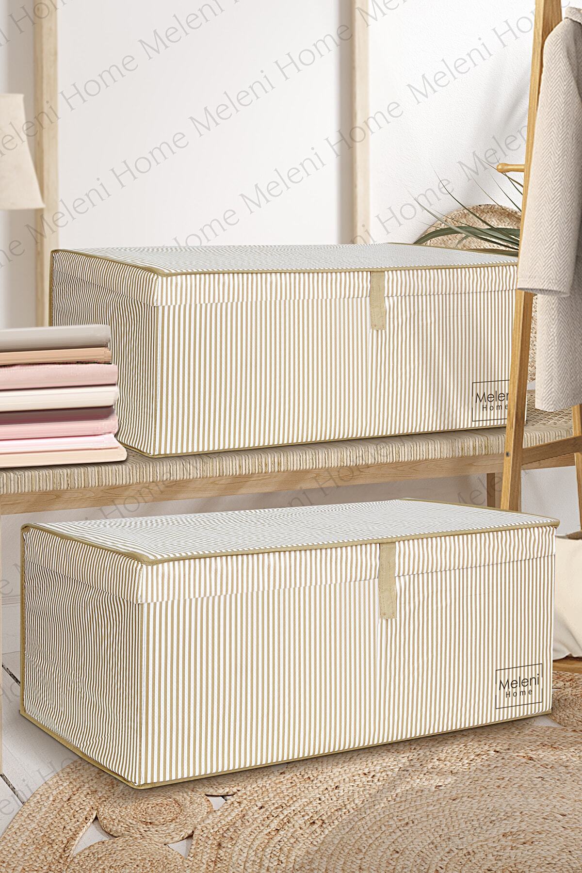 Meleni Home 2 Adet Kapaklı Çok Amaçlı Hurç Saklama Kutusu Organizer Mega Plus 70 X 40 X 30 Cm Kahverengi