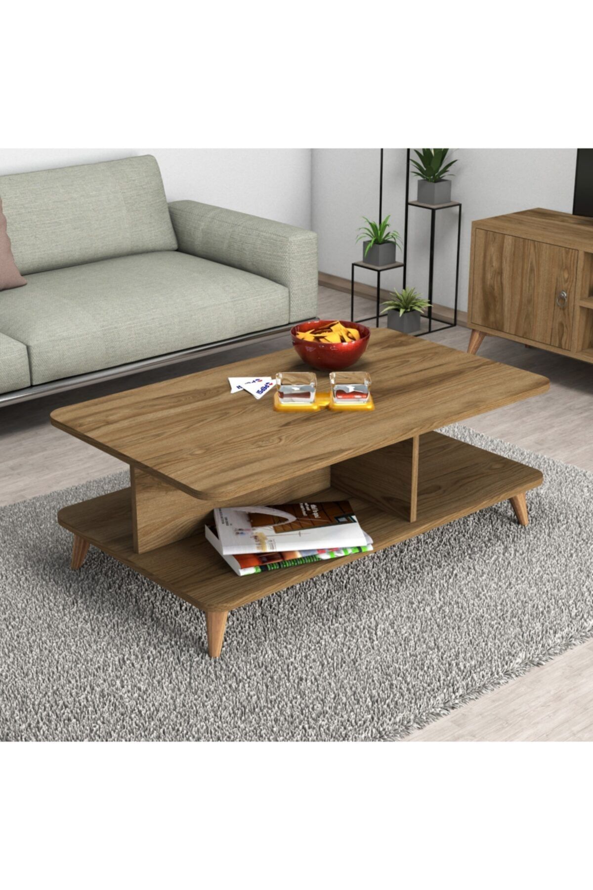 Leaf Decor Efes Orta Sehpa Oval Kenarlı Salon Sehpa Ud Ceviz