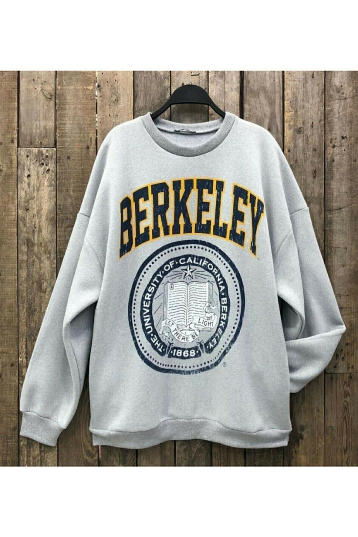 Trendseninle Twentyone Gri Oversize Kadın Berkeley Baskılı Sweatshirt