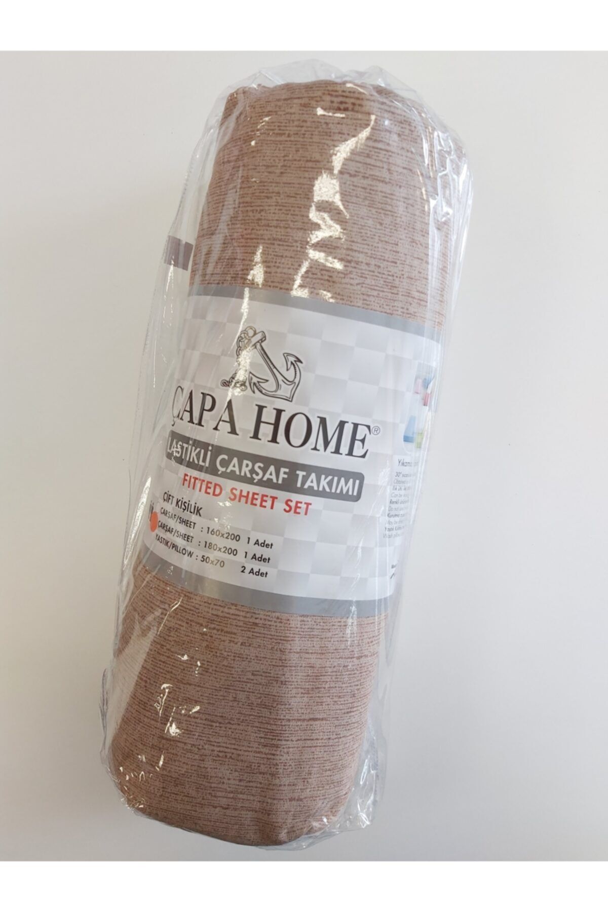 Çapa Home Kahverengi Lastikli Battal Boy Çift Kişilik Çarşaf Takımı Fitted Çarşaf Set