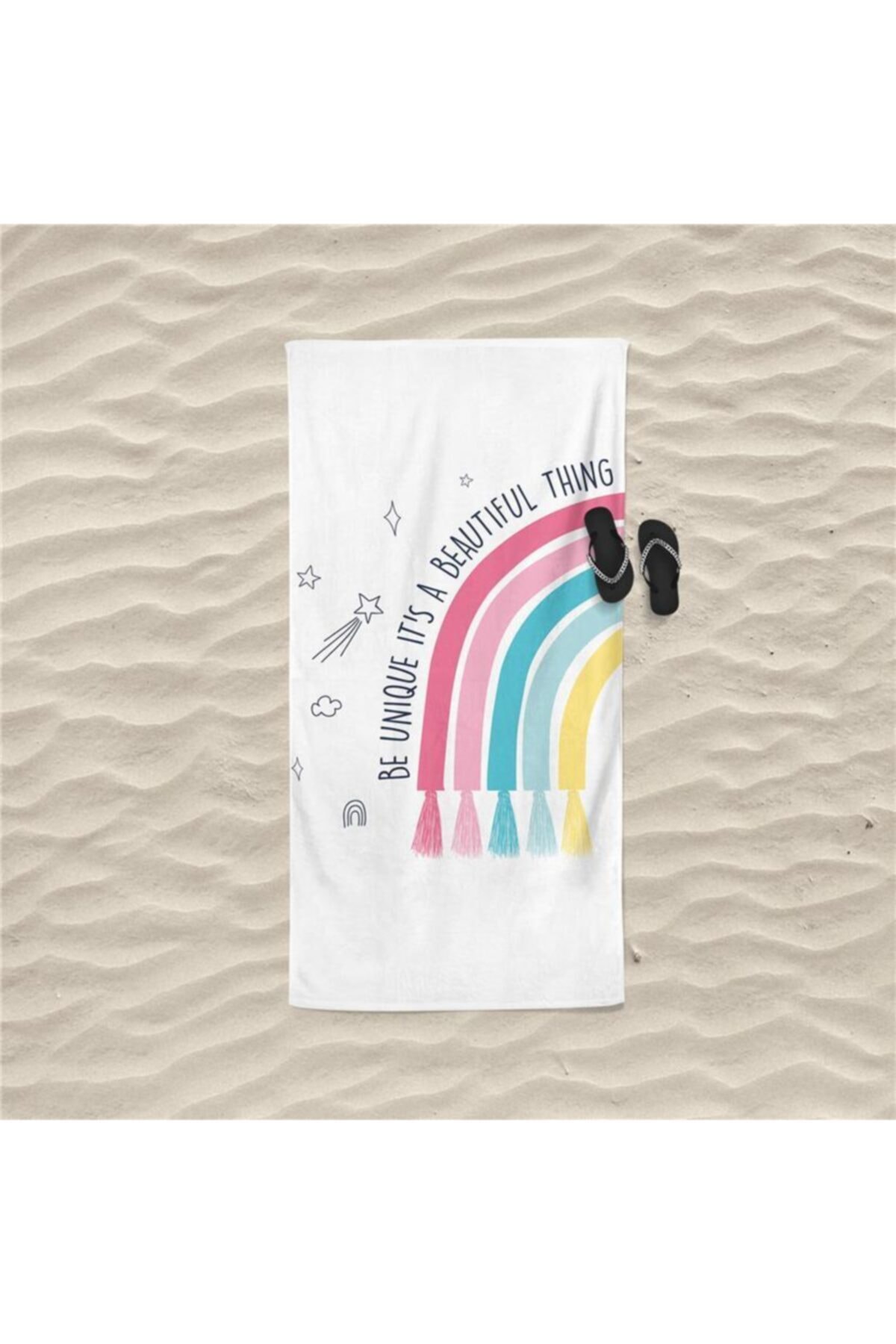 decoars Gökkuşağı Figürlü Özel Tasarım Plaj Havlusu