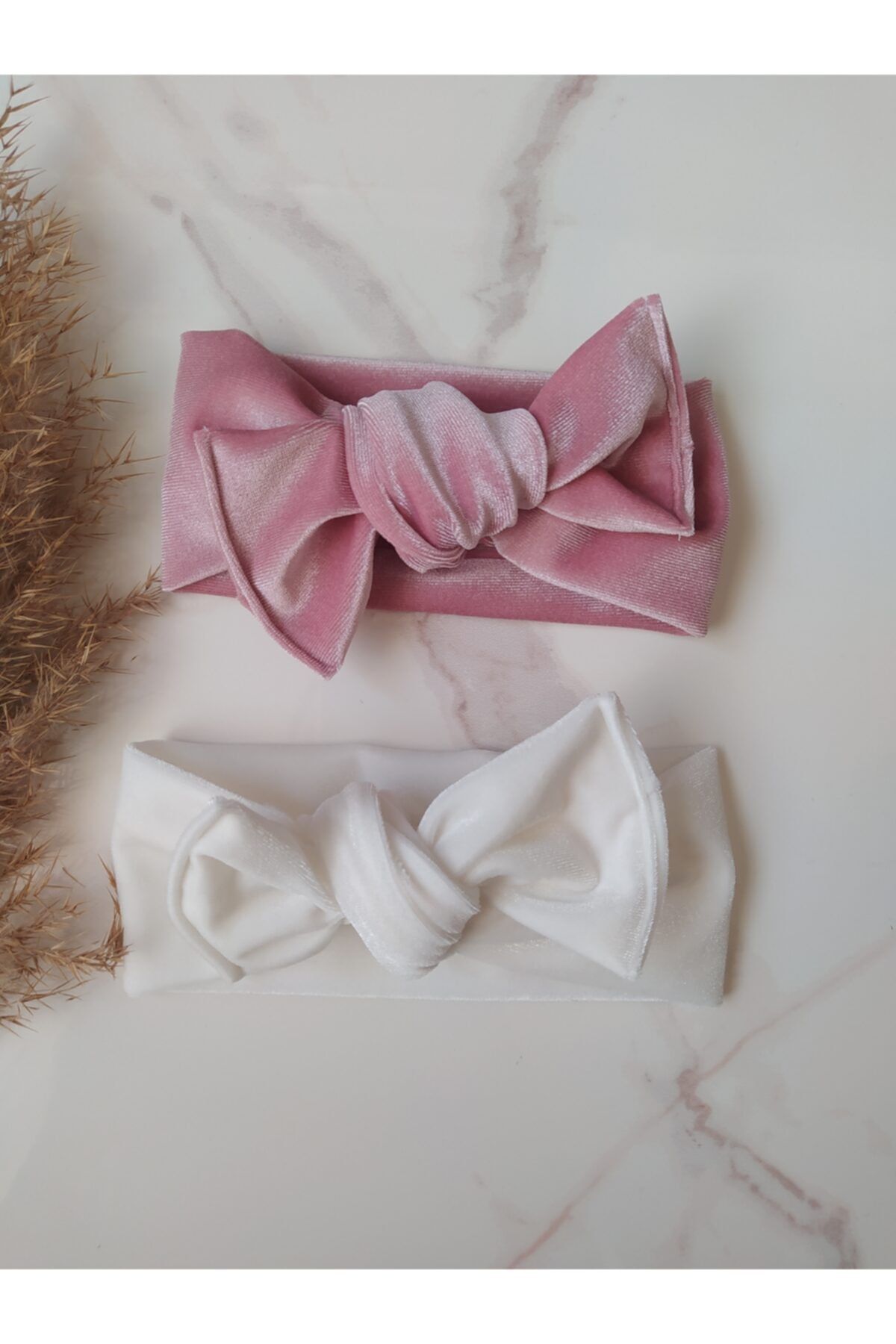 Mellonia Cc Pembe Beyaz Kadife Bandana Seti