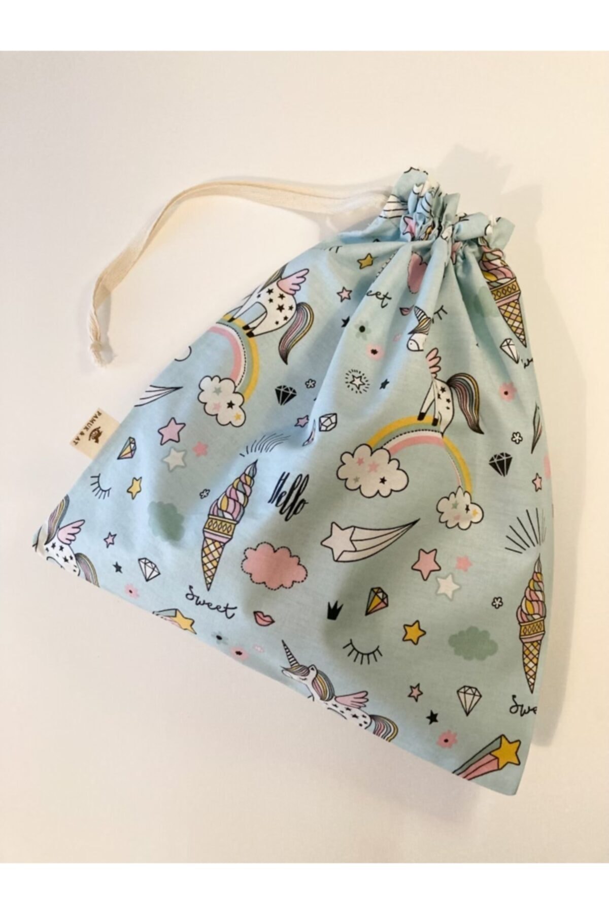 Pamuk & At / Mavi Unicorn Desenli Çok Amaçlı Bebek Kirli Çamaşır Torbası