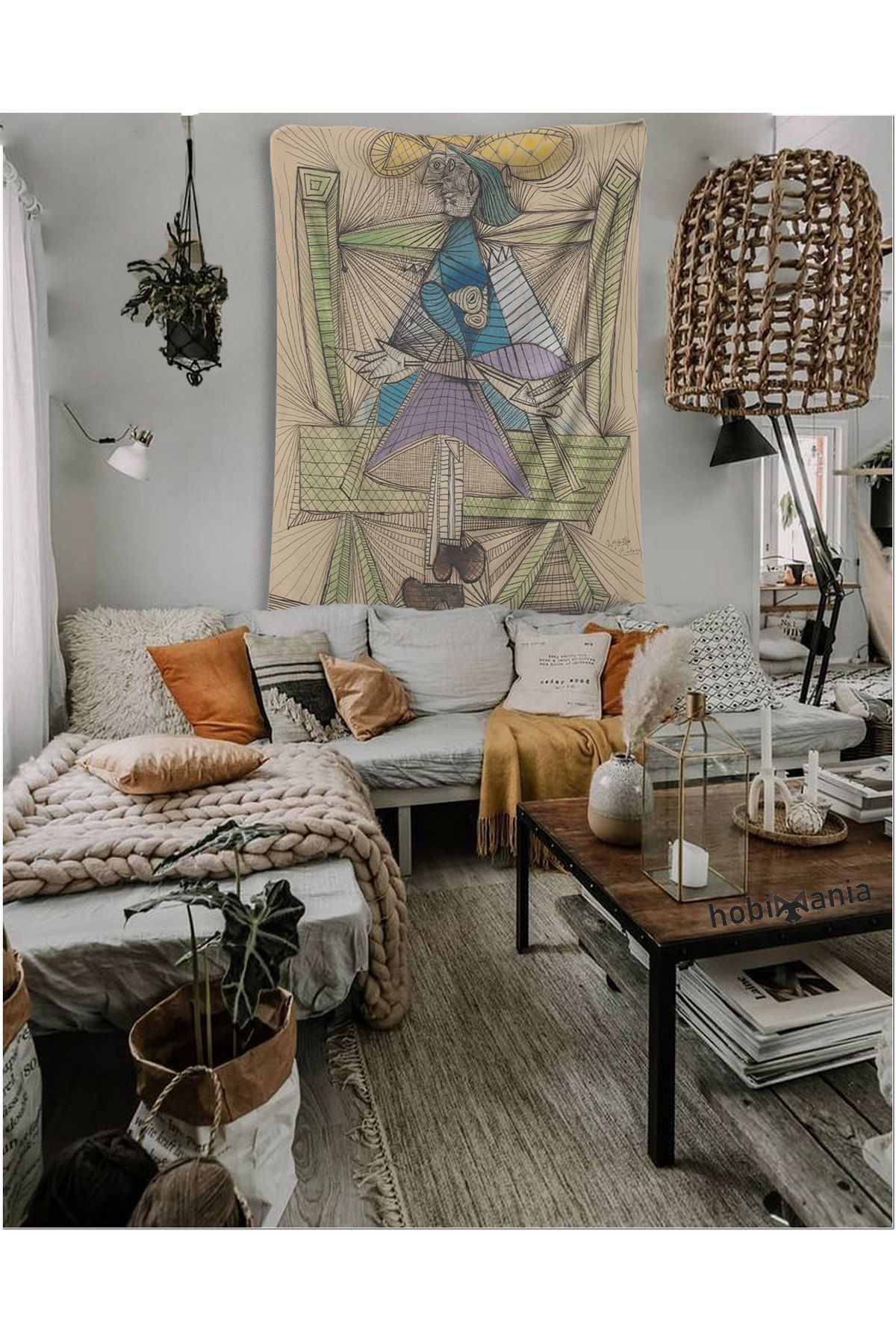 Hobimania Duvar Örtüsü Tapestry Pablo Picasso Dora Maar In A Wicker Chair 150x200 Cm Duvar Dekorasyon Moda