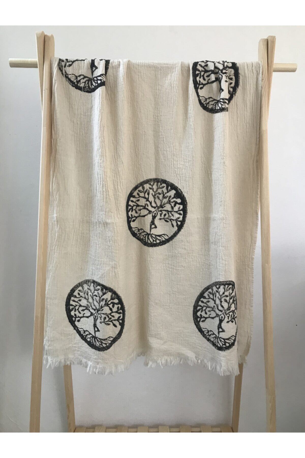 Cosas de casa Tahta Baskı El Dokuma Peştemal - Hayat Ağacı