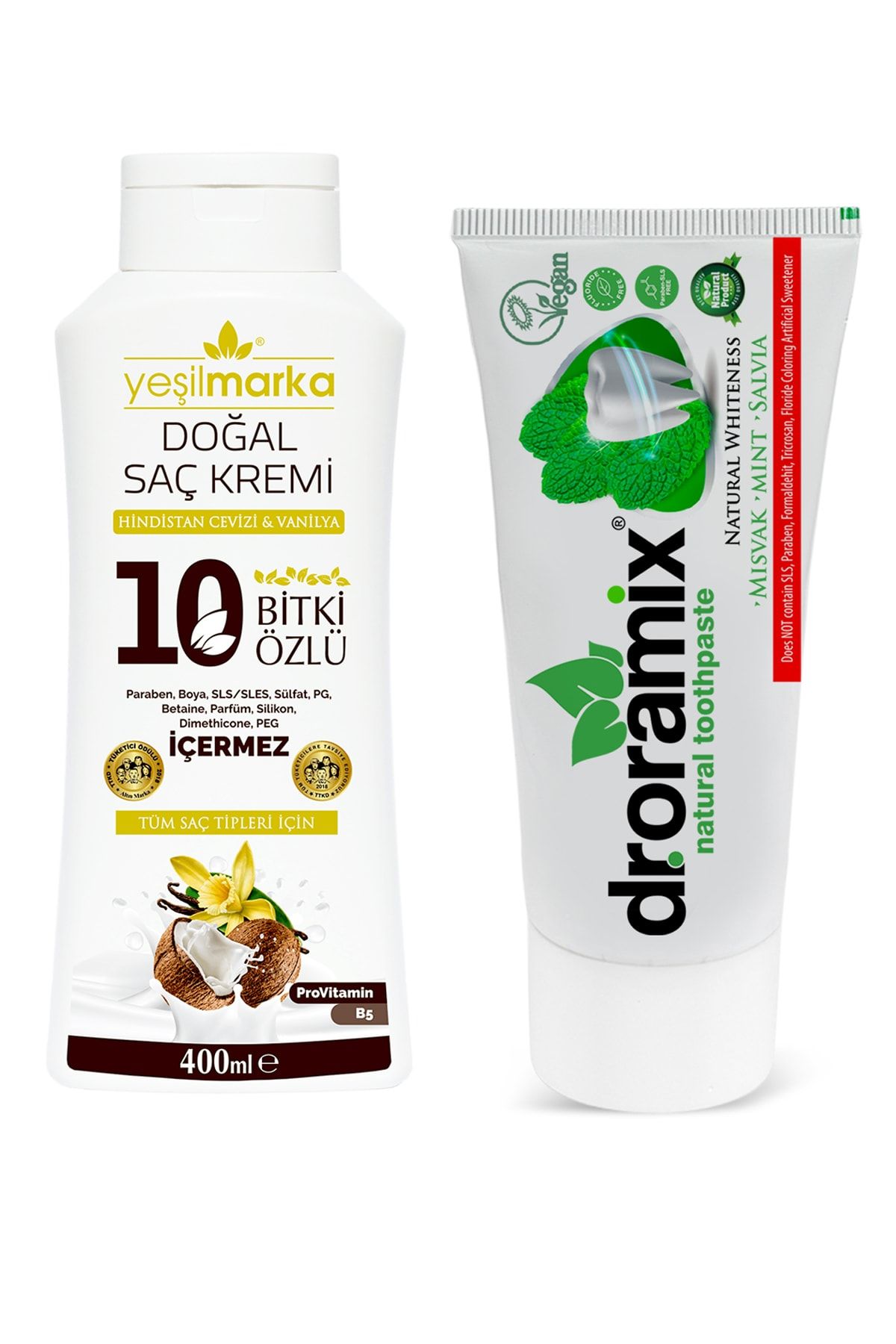 Dr. Oramix Florürsüz Vegan Diş Macunu 100gr Doğal Saç Kremi 10 Bitki Özlü