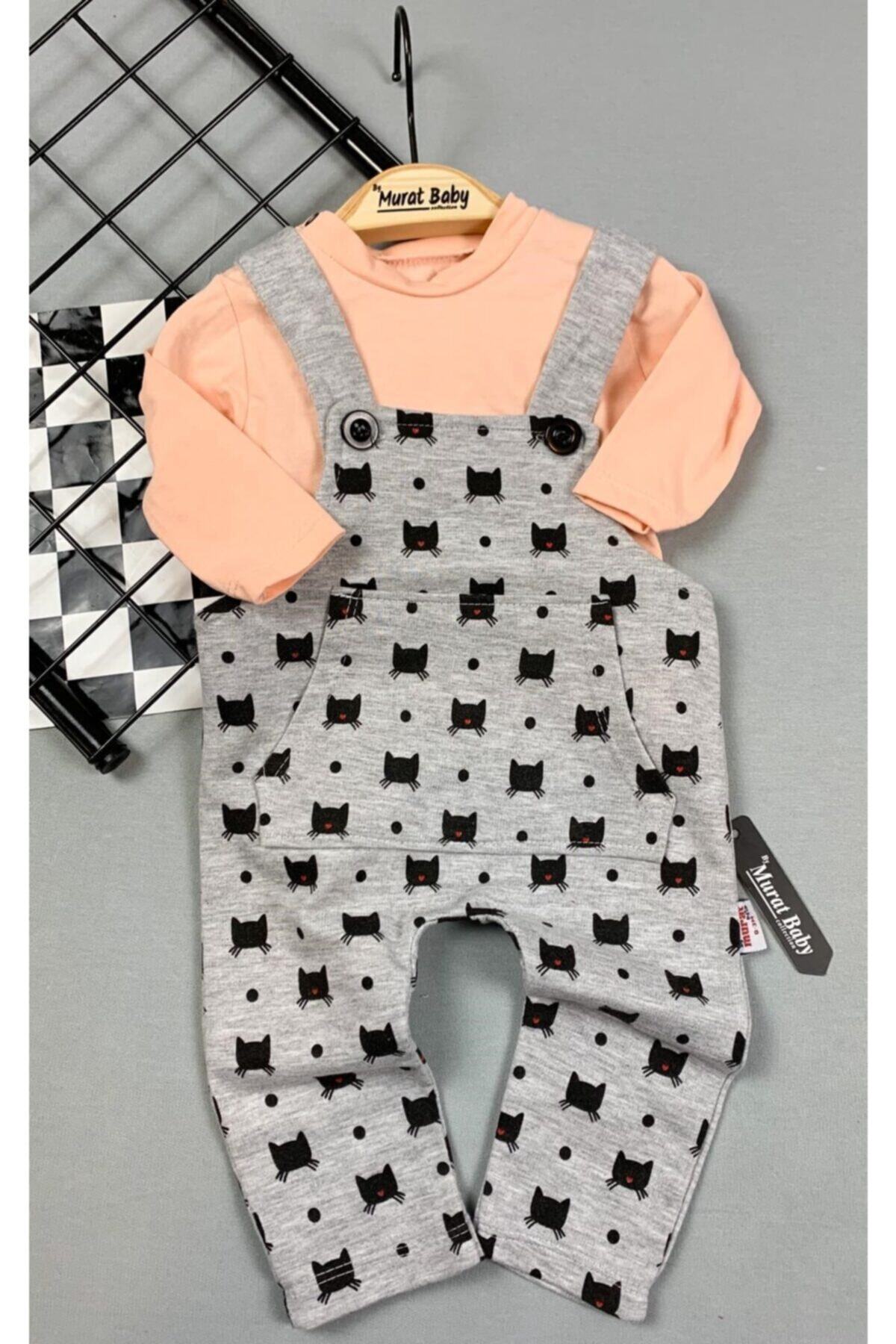 By Murat Bebe Kız Bebek Kedi Salopet Tulum