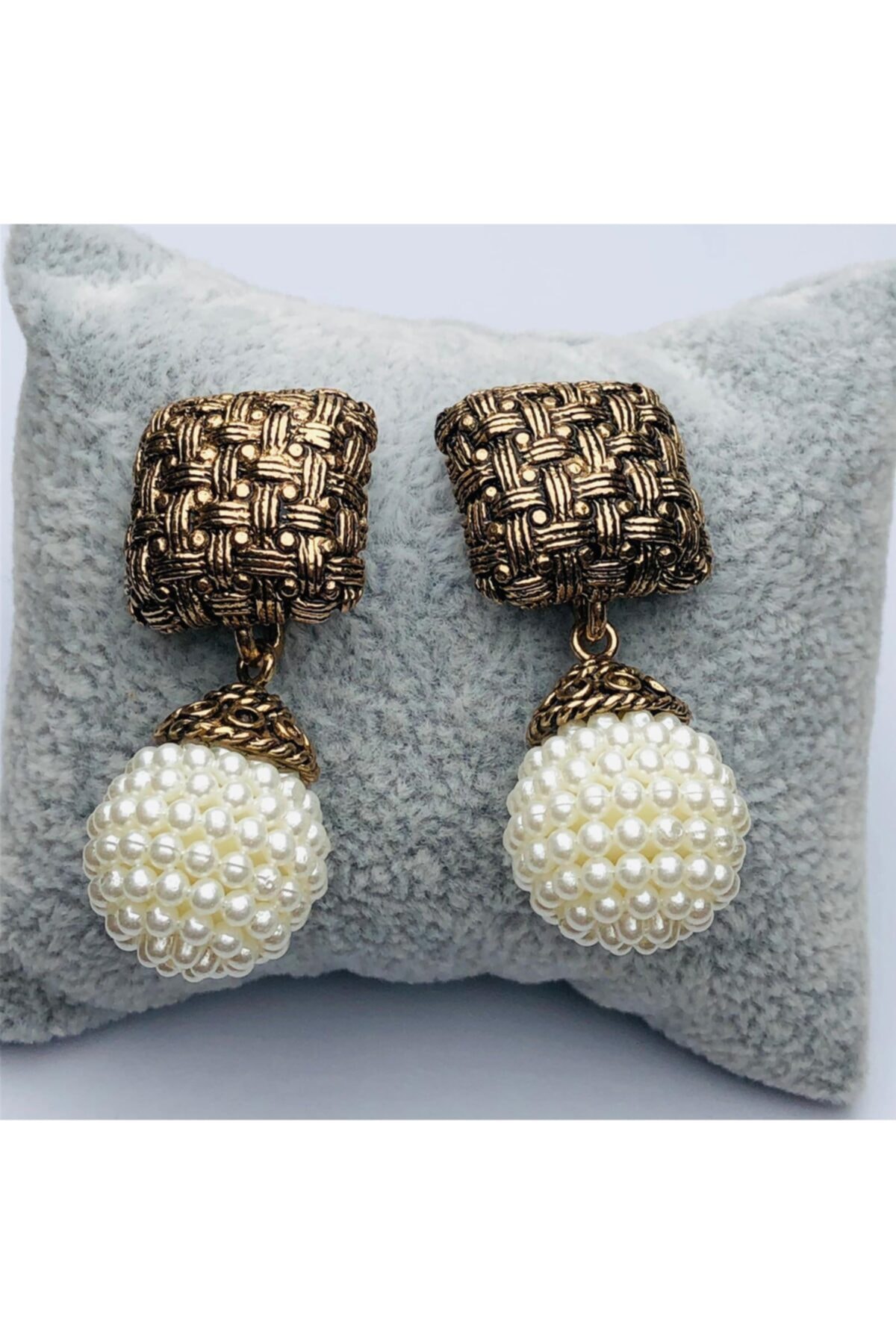 Ceso Accesories Bronz Örgü Detaylı İnci Küpe