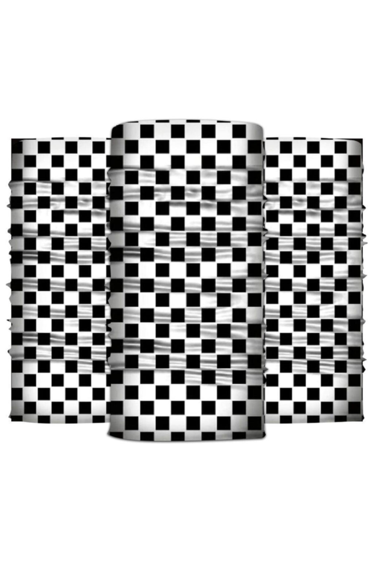 Knmaster White Check Buff Bandana Boyunluk Maske Saç Bandı 3'lü Paket