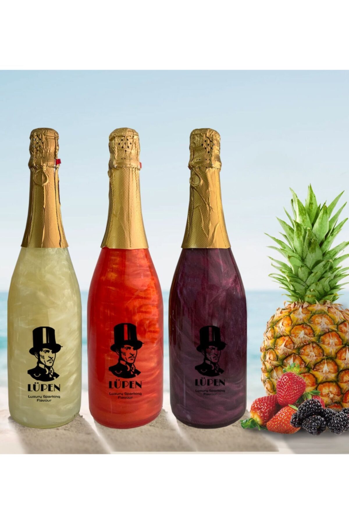 Lüpen Simli Lux Ananas Çilek Böğürtlen Aromalı Gazlı İçecek 750 Ml 3 Adet
