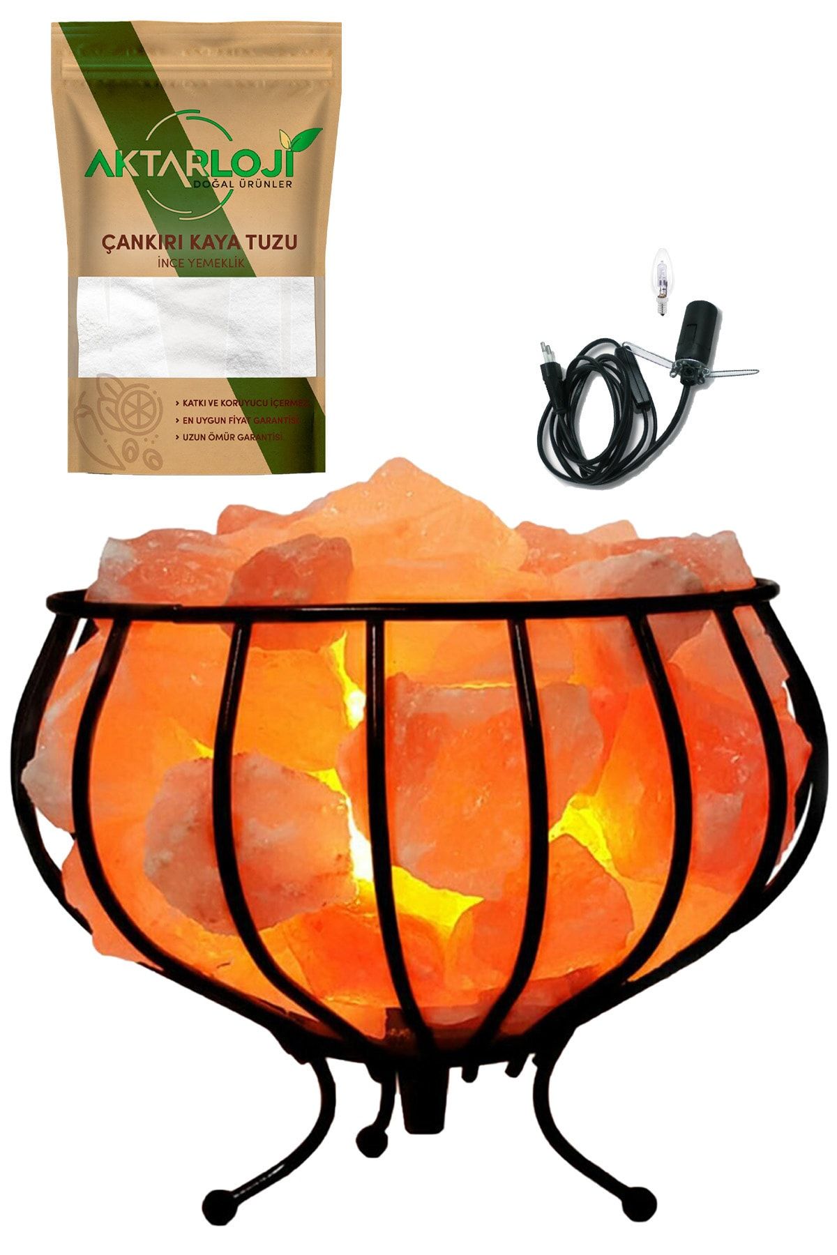 aktarloji Ferforje Himalaya Tuzu Lambası Sepet + 1 Kg Yemeklik Çankırı Kaya Tuzu