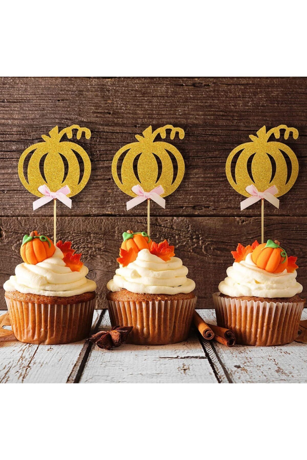Colorofstory 8 Adet Gold Pumpkins-balkabağı Cupcake Çubuğu-cupcake Toppers