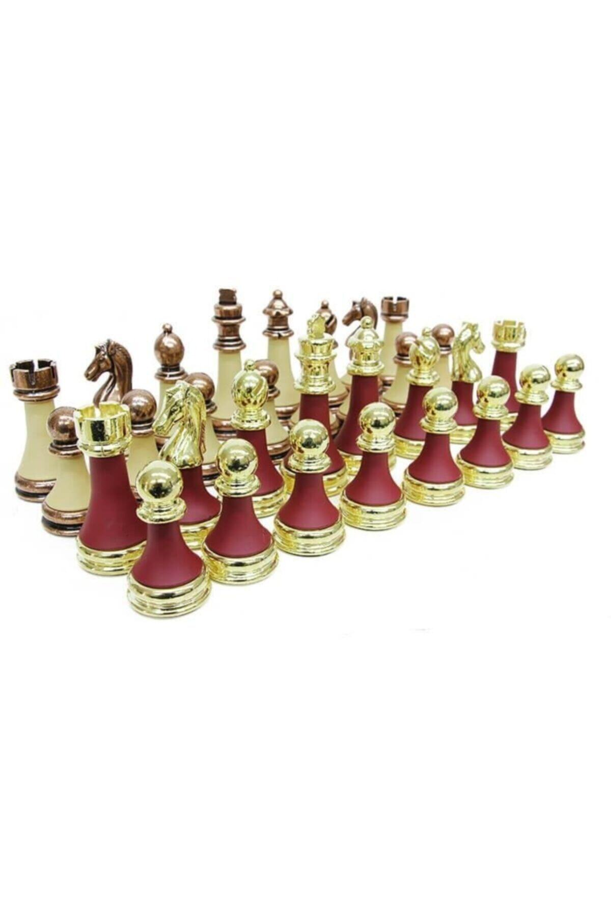 EvimShopping Satranç Taşı Zamak Polyester Krem Bordo Dekoratif Hediyelik