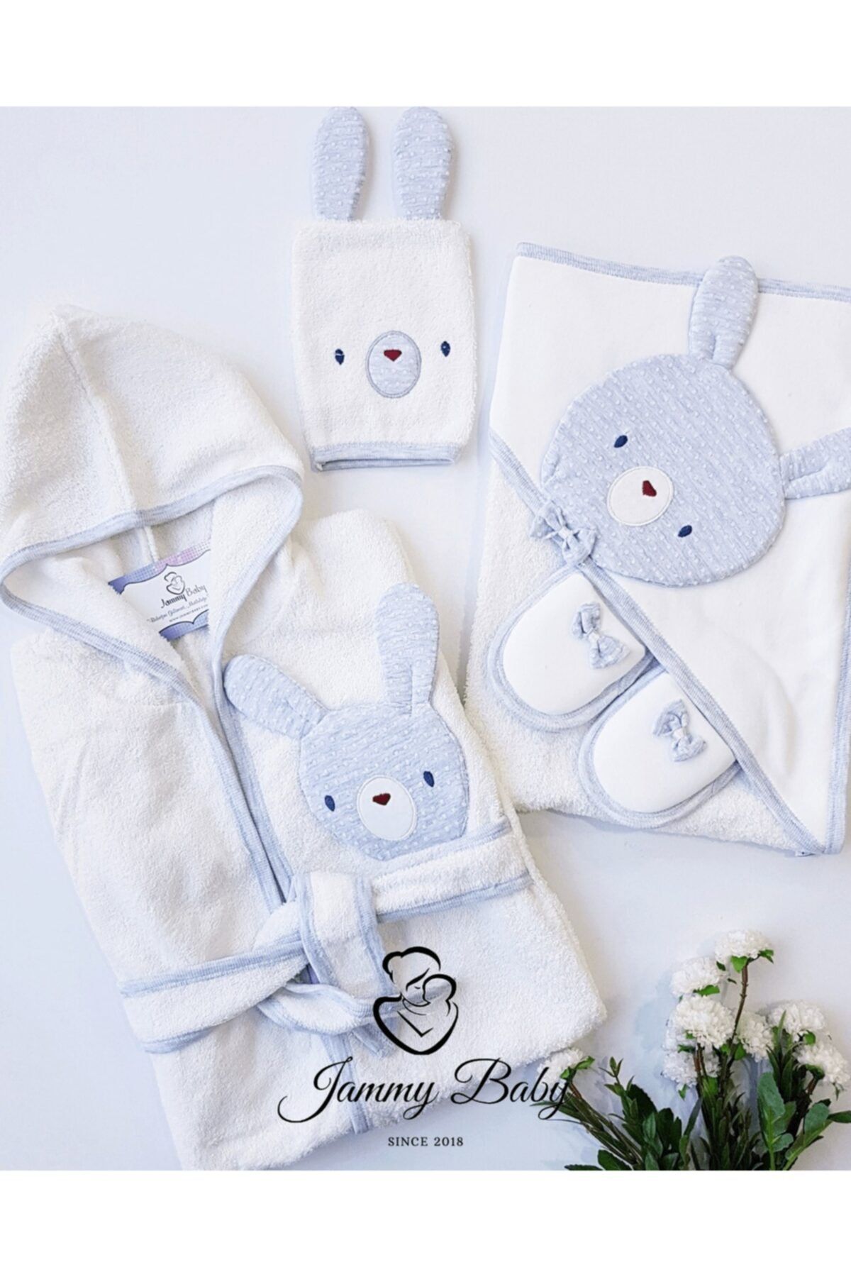 Jammybaby Cute Teddy Bear 4 Parça Bornoz Seti - Gri