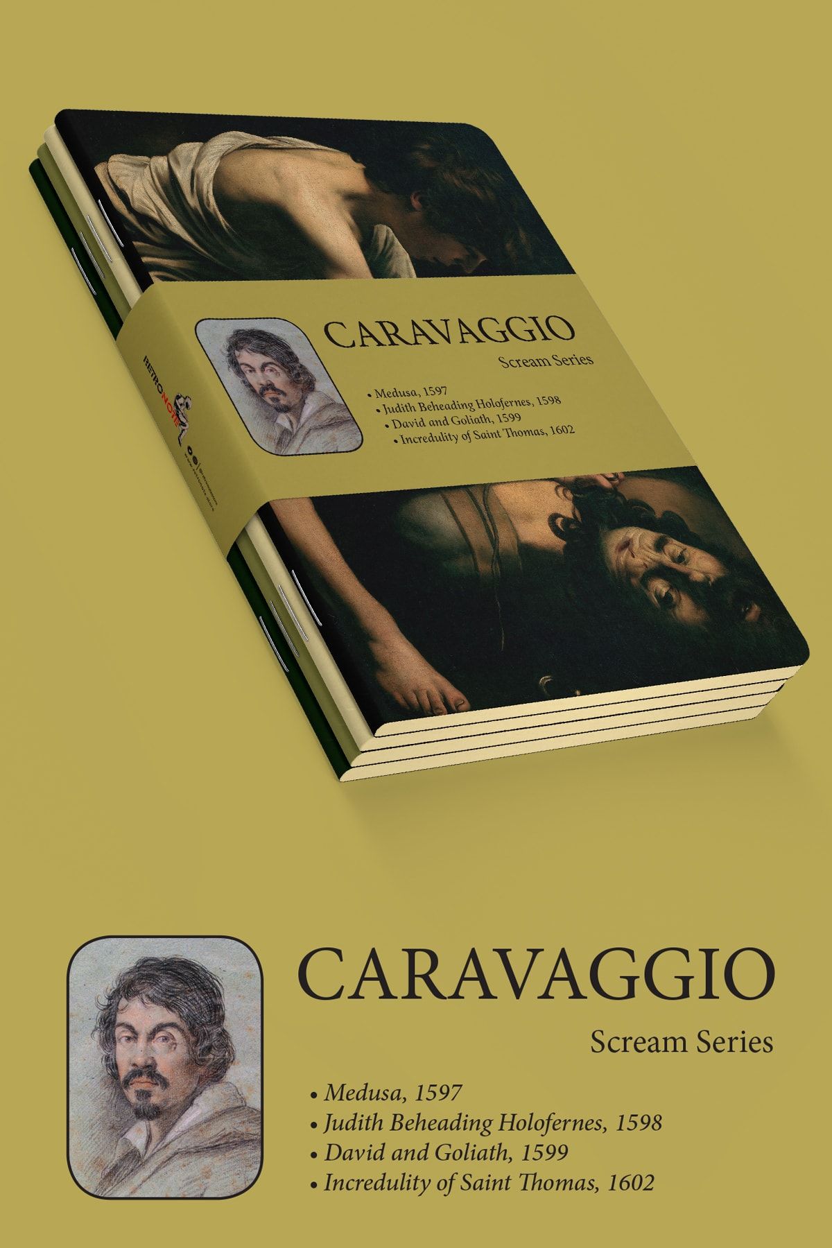 retronote Caravaggio 4'lü Defter Seti 2 - Scream Series - Çizgisiz - 64 Sayfa - 14x21cm