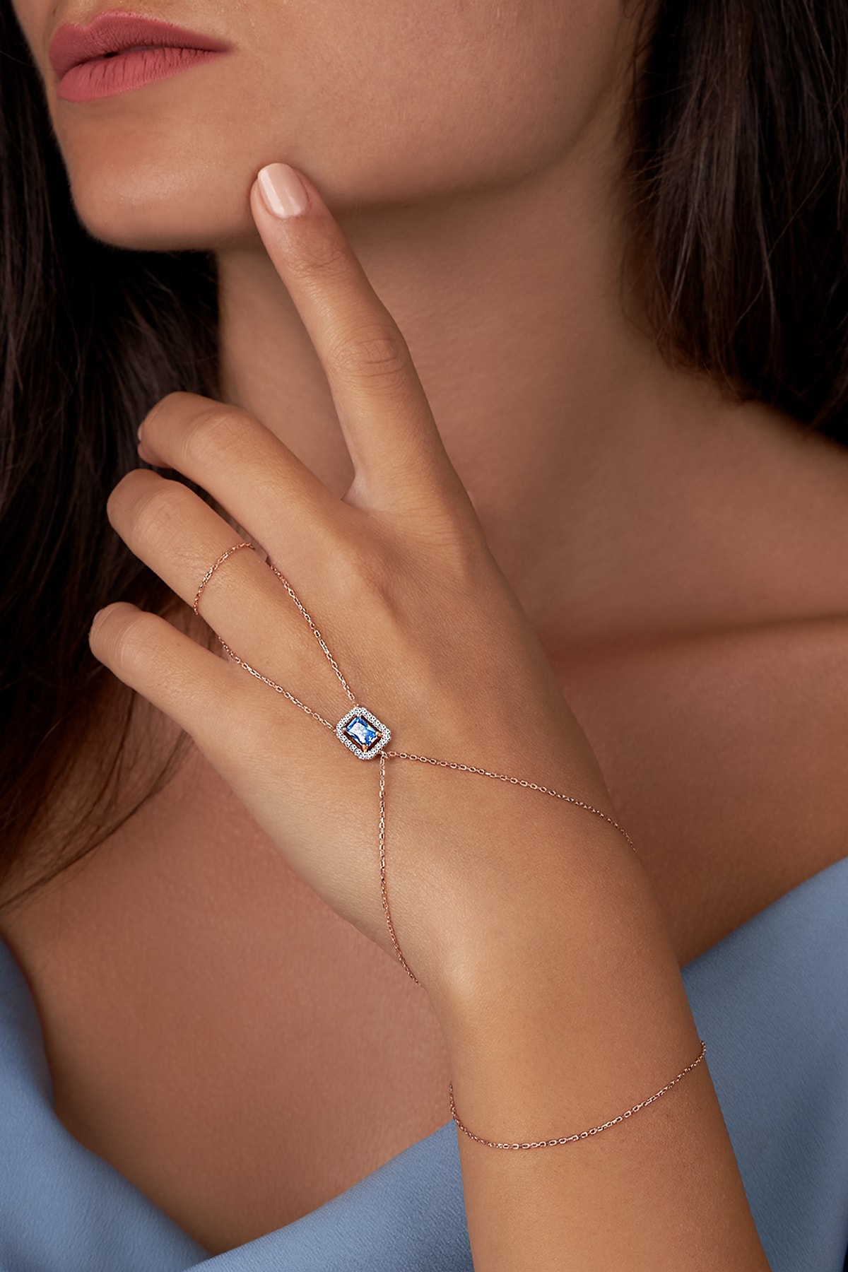 Lia Berto Rose Aqua Baget Taşlı 925 Ayar Gümüş Şahmeran