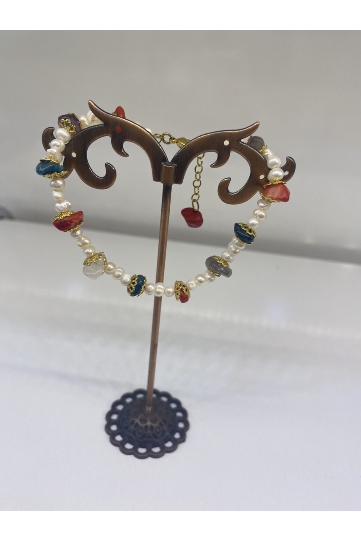 1e1 Takı Doğal Inci,mercan,ametist Taş Bileklik