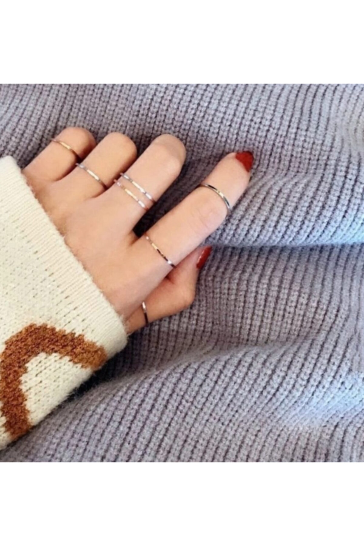 Playseba Kadın Silver Renk 7 Adet Çıtır Halka Eklem Yüzük Seti