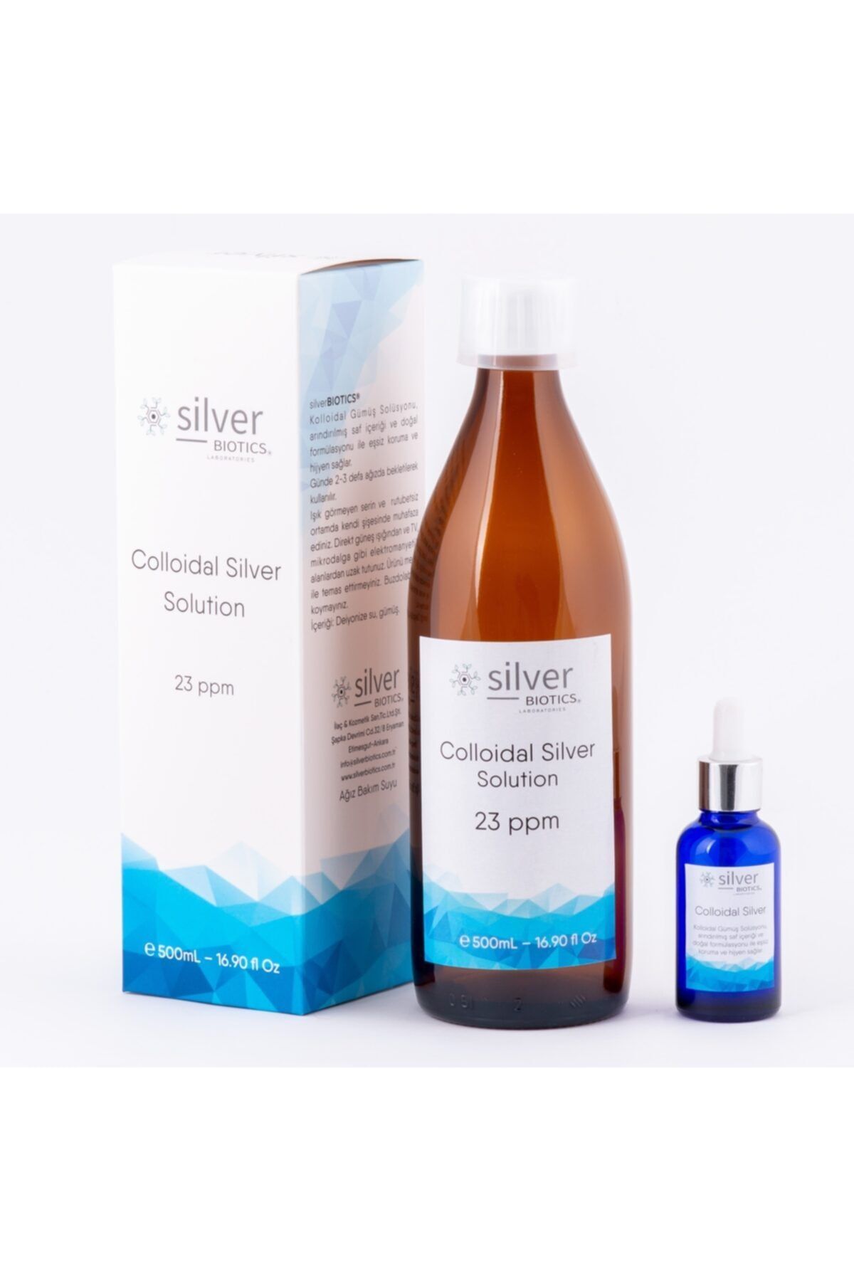 silverBIOTICS 23 Ppm 500ml Cam Şişe- Cam Damlalık Hediyeli Hydrasense Kolloidal Gümüş Suyu