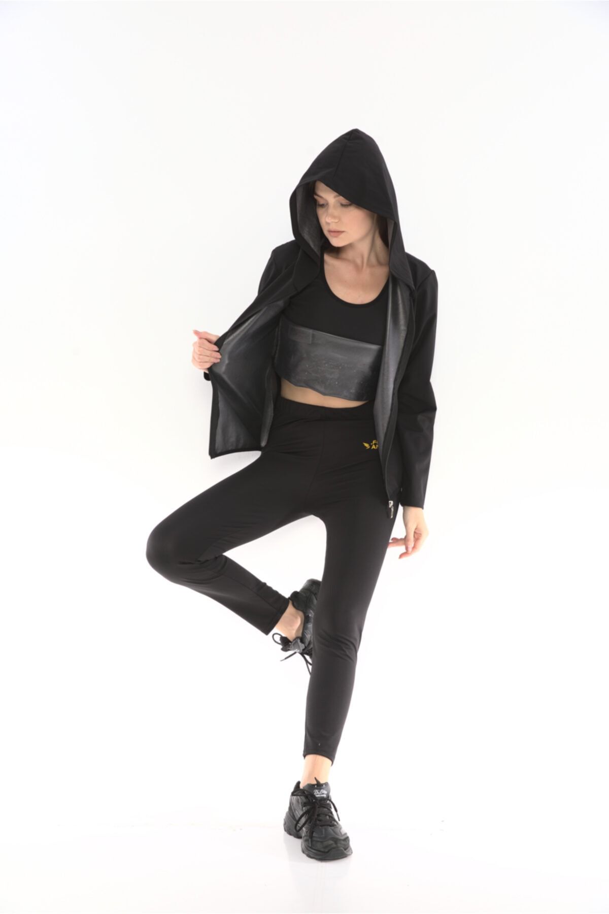 HAPPY NIGHT FASHION Termal Sauna zayıflama Incelme Yağ Yakma Uzun Kollu Fermuarlı Kapşon Üst