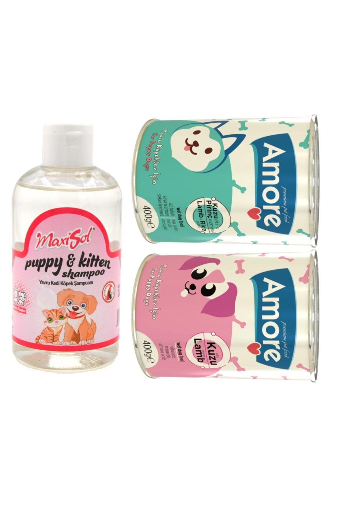 AMORE Kuzu Etli Yavru Köpek Konserve Pate + Chunks + Şampuan 200ml