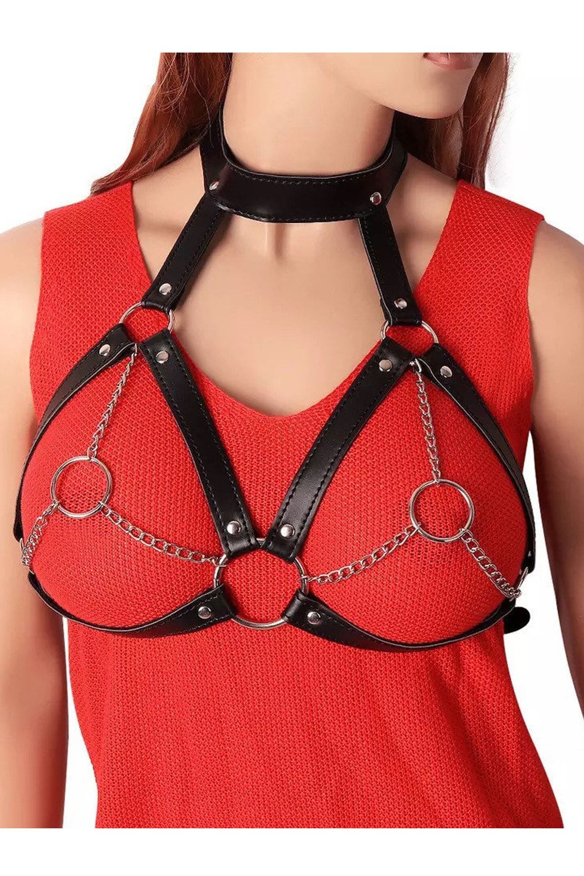 Tina Wear Kadın Siyah Harness Fantezi Deri Vücut Aksesuar 700806