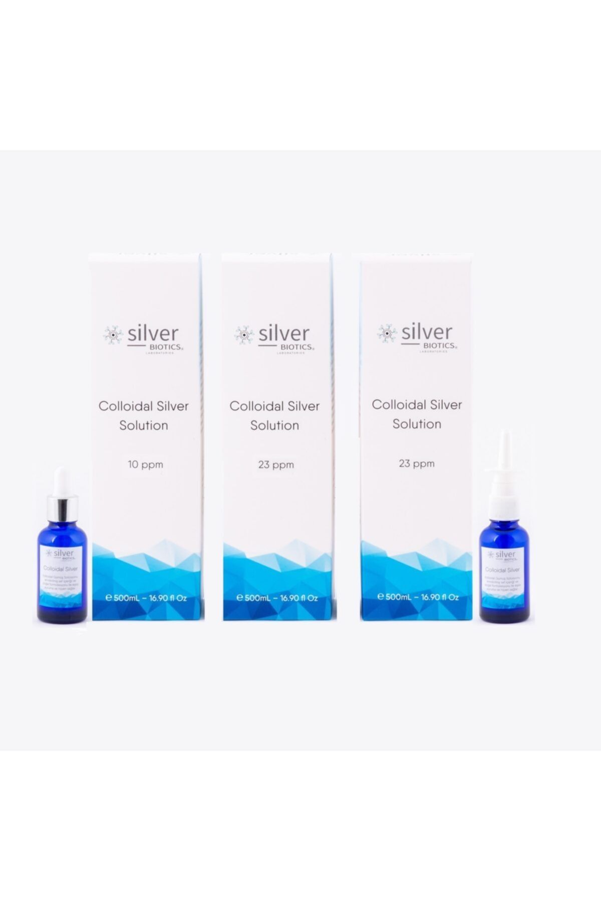 silverBIOTICS 10 23 23 Ppm 1500ml 3'lü Cam Set- Cam Damlalık Ve Cam Nazal Sprey Hydrasense Kolloidal Gümüş Suyu