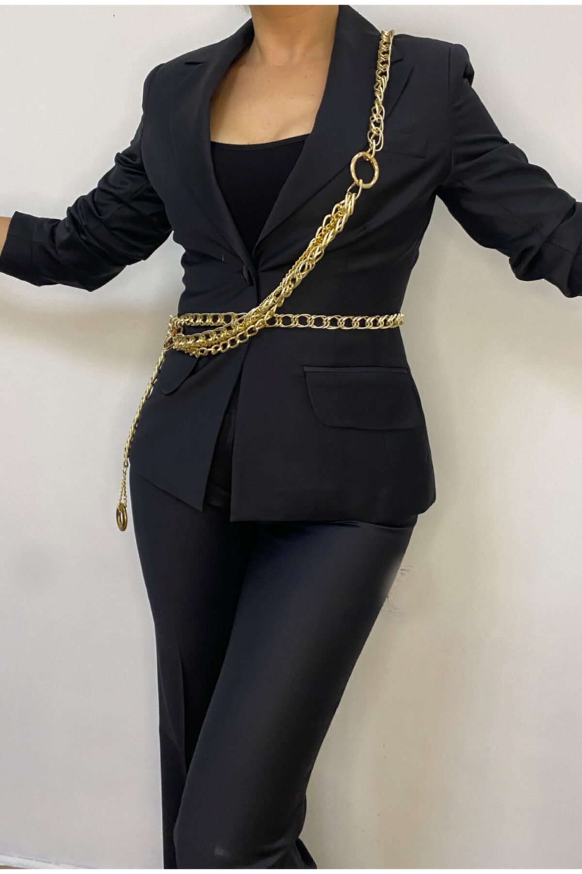 Maiden moda Altın Renk Çapraz Zincir Kemer