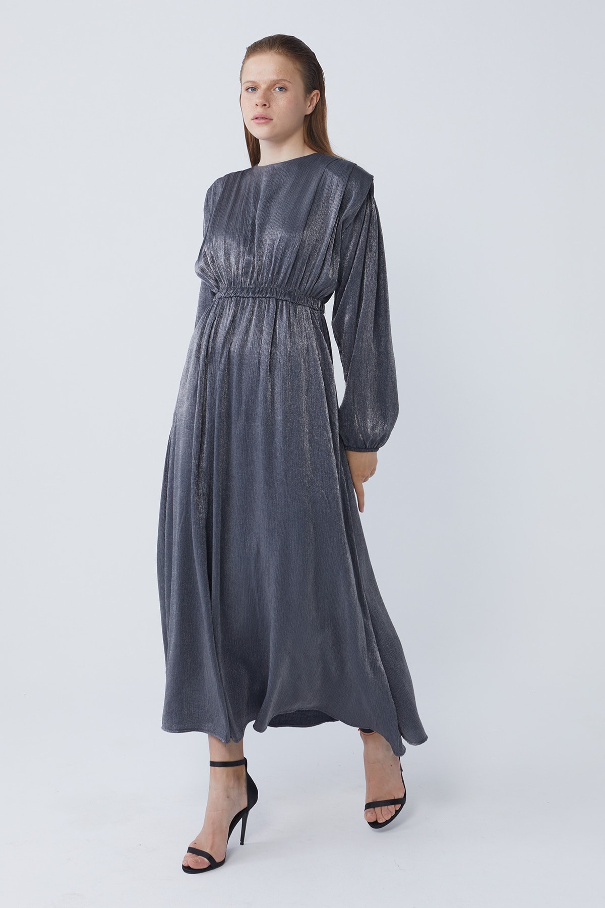 Suud Collection Gri Bella Viskon Abiye Elbise