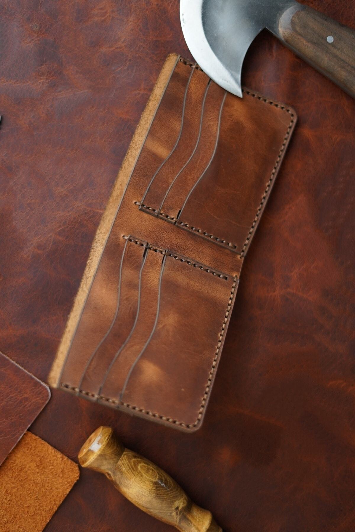 New Coast Leather 1900's Erkek Kahve Hakiki Deri El Yapımı Deri Cüzdan