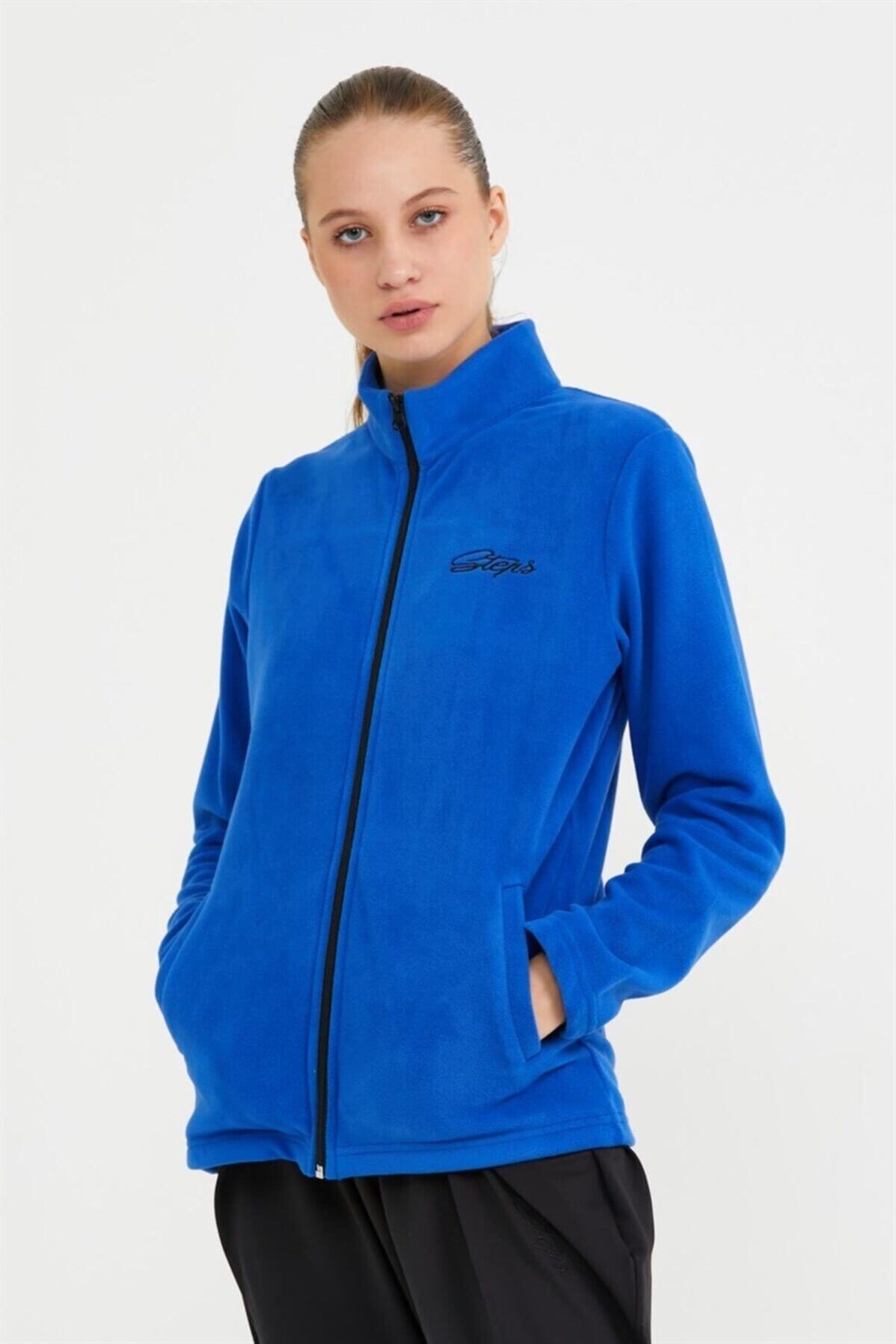 STEPS Fermuarlı Saks Kadın Polar Sweatshirt