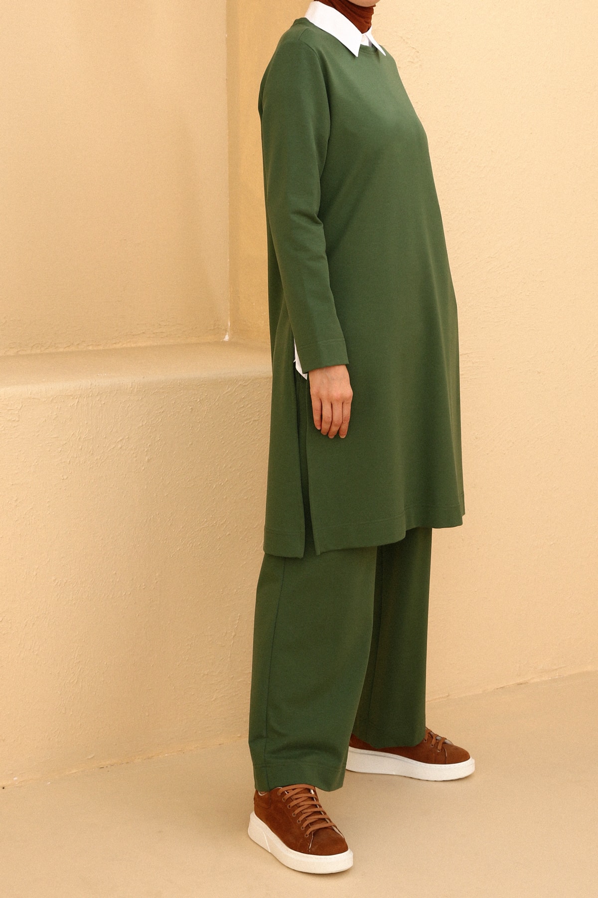 ALLDAY Yosun Yeşili Yanları Yırtmaçlı Pantolonlu Cepli Takım